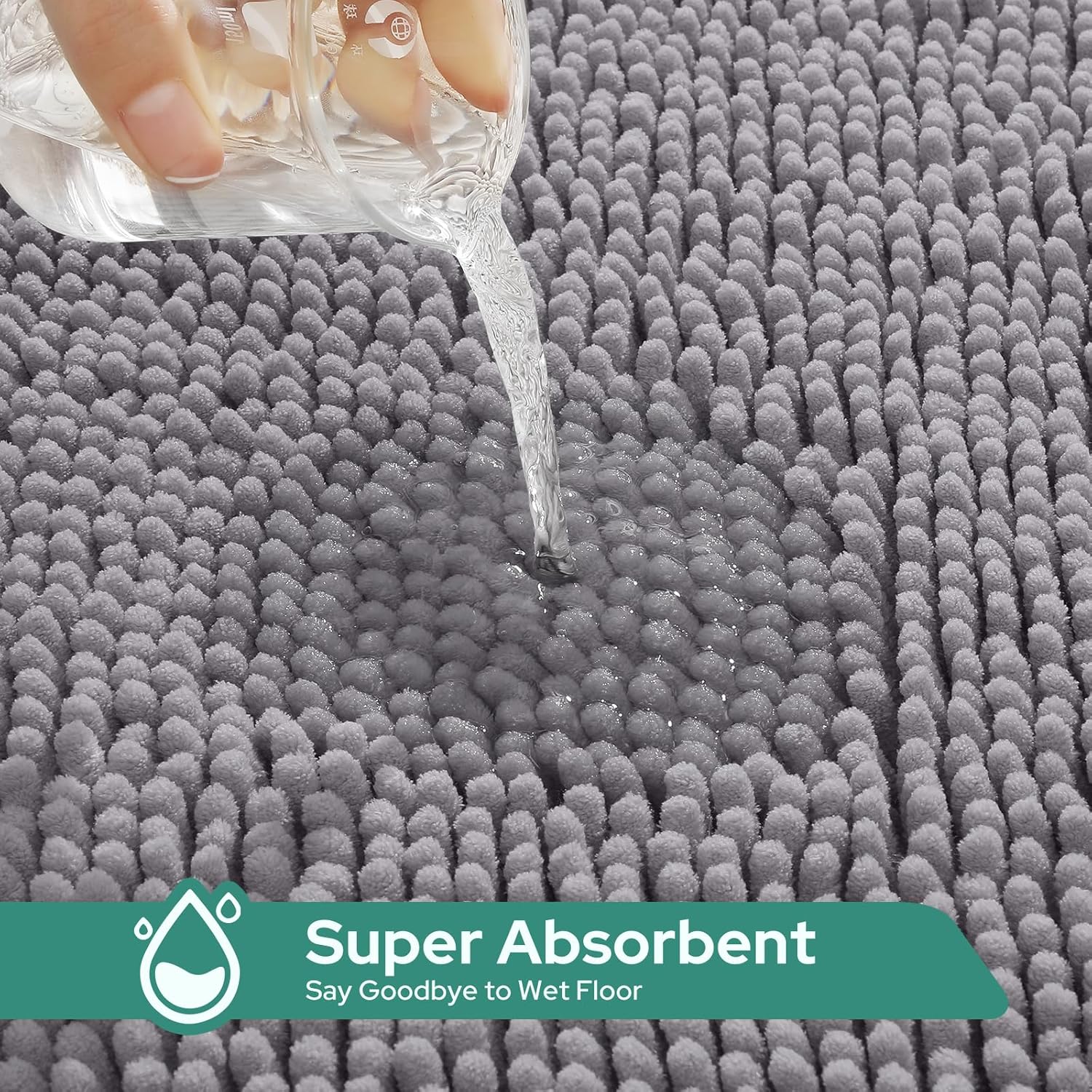 HOMEIDEAS Grey Bathroom Rugs Sets 3 Piece, Chenille Bath Rugs Soft Absorbent Non Slip Washable Bath Mats with Toilet Lid Cover, Perfect for Bathroom