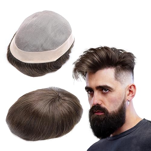 Miniatura 10 de lumeng Toupees - Piezas de cabello para hombre y pelucas, unidad de cabello real, repuesto para hombre, unidad de encaje duradero con Npu Reinfore