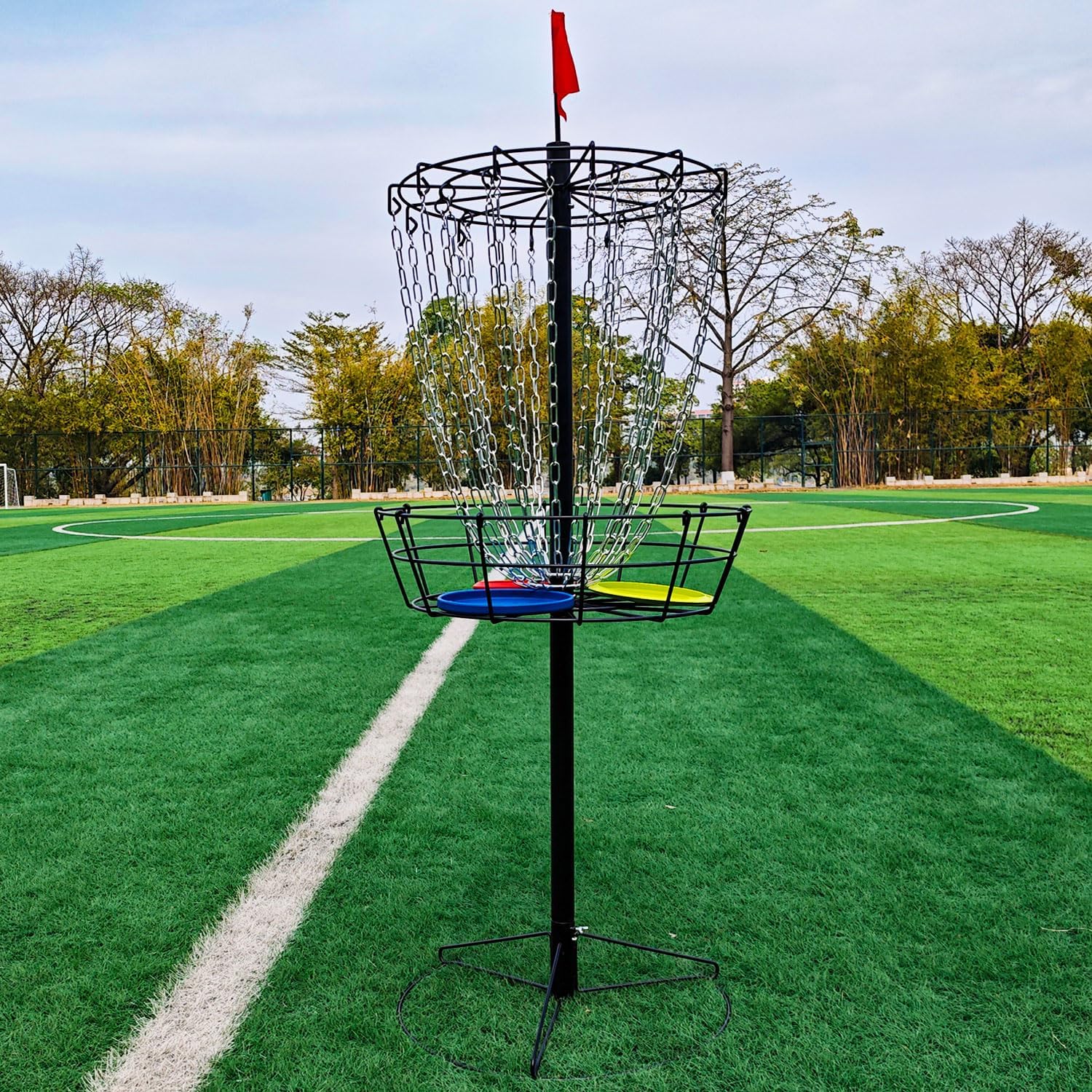 Disc Golf Basket - Portable Disc Golf Target with Heavy Duty 24-Chains Come with 6pcs Disc Golf Discs and Carry Bag, Ground Stake -Suitable for Players of All Levels - Multi Color Available