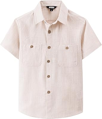 JOGAL Boys Chambray Shirts Short Sleeve Button Down Shirt for Kids