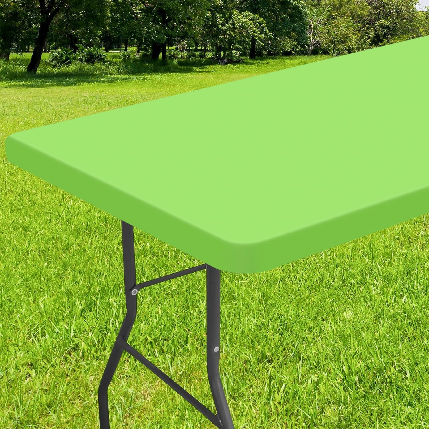 Smiry Rectangle Tablecloth, Elastic Fitted Flannel Backed Vinyl Tablecloths for 8ft Folding Tables, Waterproof Wipeable Table Covers for Indoor, Outdoor, Picnic and Camping (Lime Green, 30"x96")
