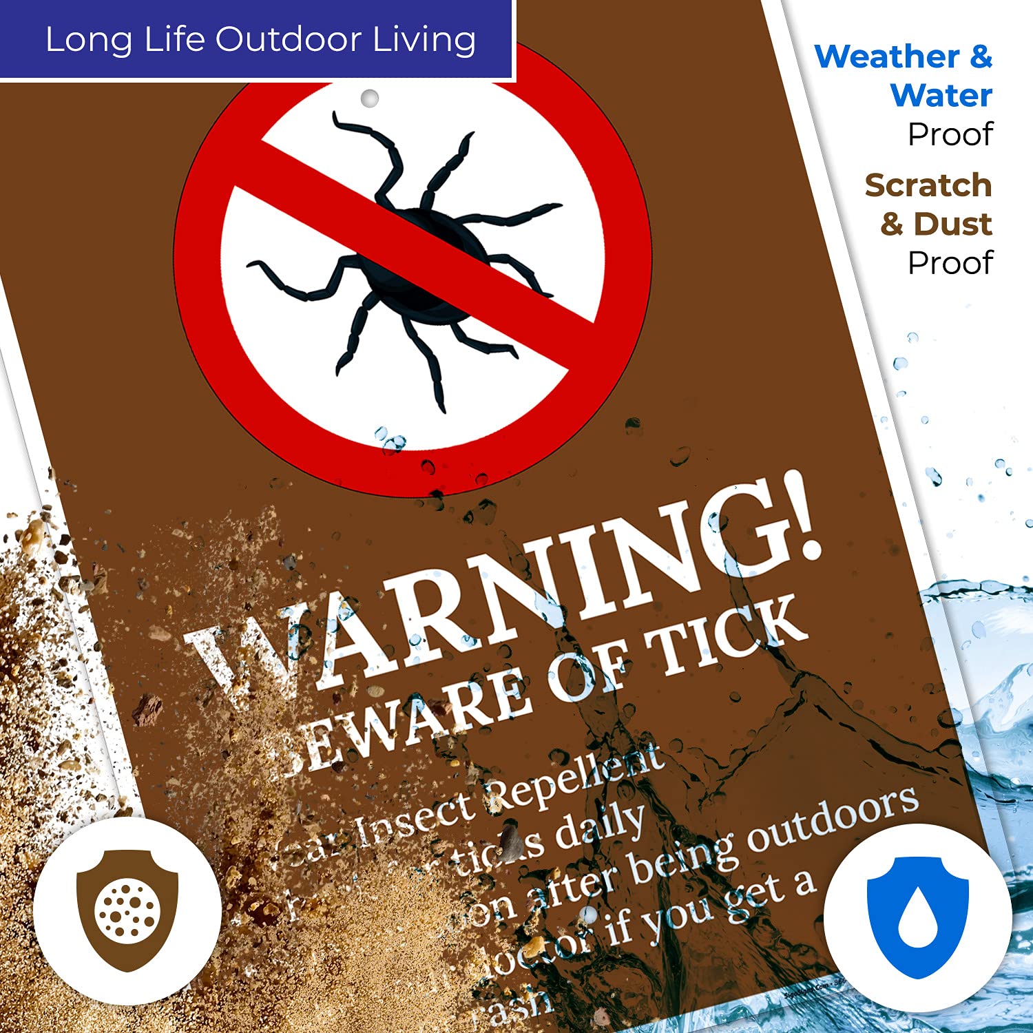 Warning Beware of Ticks with Symbol Sign, 18x24 Inches, Rust Free .063 Aluminum, Fade Resistant, Made in USA