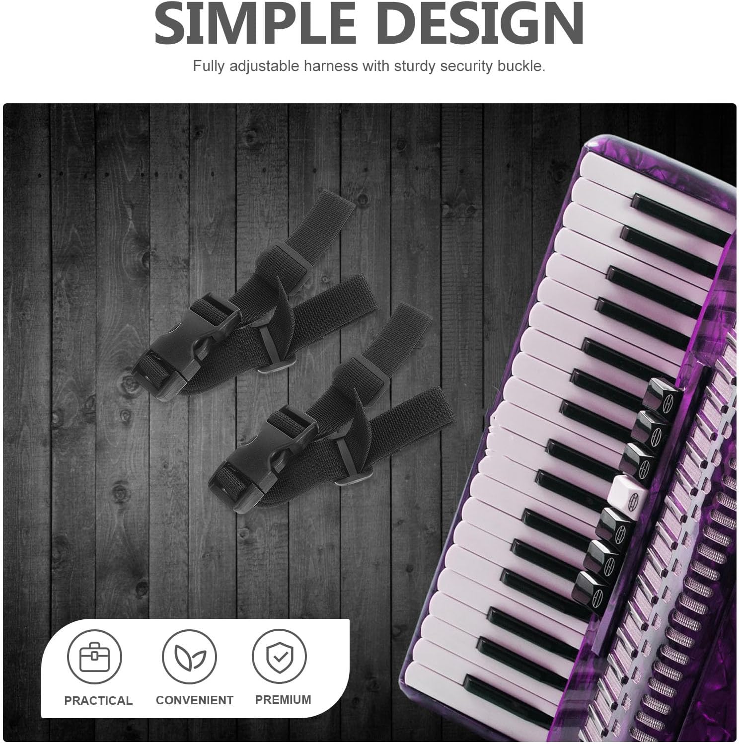 Levemolo 2pcs Accordion Chest Strap, Non-slip Adjustable Instrument Back Holding Strap for Accordion and Backpack, Black Sternum Replacement for Musical Accessories