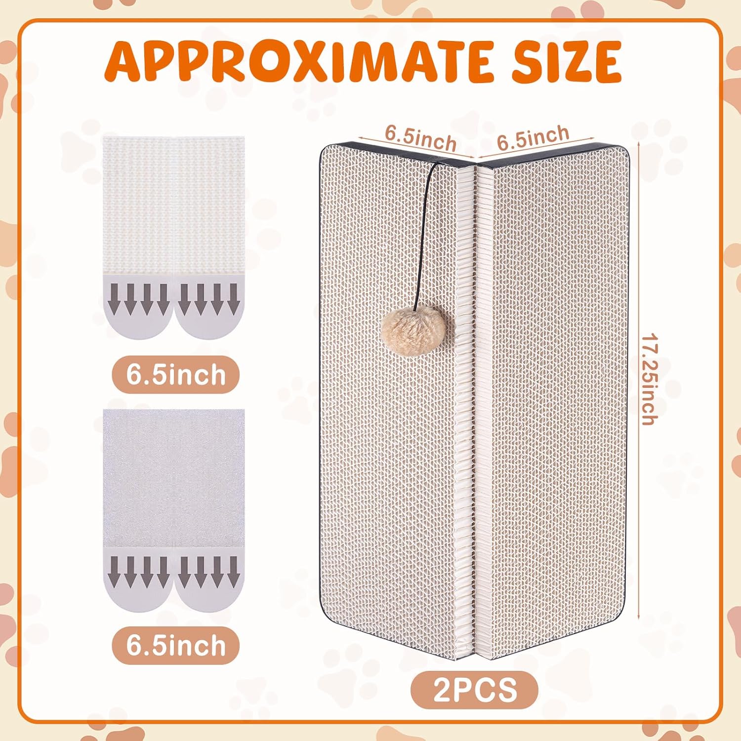 Aliceset 2 Pack 17.25 x 13 Inch Self Adhesive Wall Mounted Cat Wall Corner Scratcher Pad for Indoor Cat Kitten Scratcher Cardboard for Protector Furniture Couch Sofa with Ball Toy and Adhesive Tapes