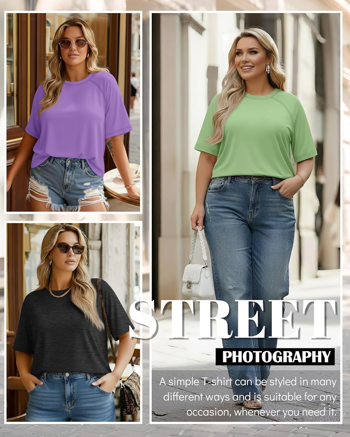 Ficerd 3 Pack Plus Size Tops for Women Casual Crewneck Raglan Sleeve Loose Tunic Tee Summer Basic Workout T Shirts XL-5XL - Image 5