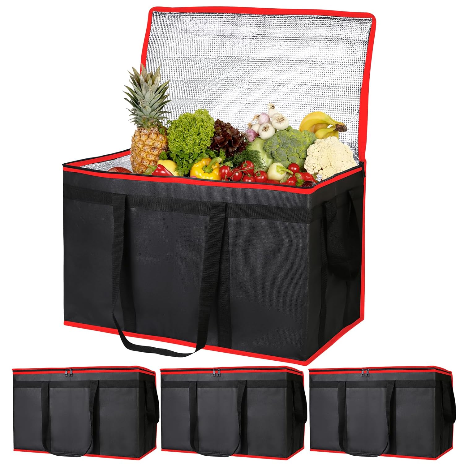 Bodaon 3-Pack Insulated Food Delivery Bag, XXXL Pizza Cooler Bags, Dashers Door Dash Accessories, Thermal Cold/Hot Styrofoam Carrier for Car/Travel/Shopping/Catering/Doordash, Warmer/Frozen