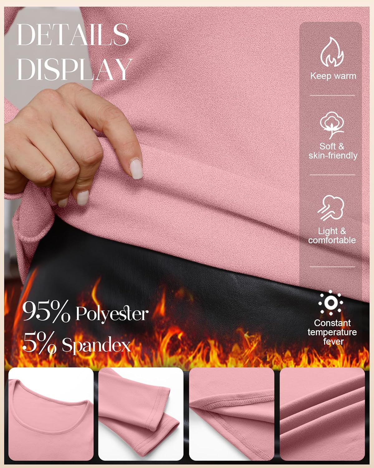 Ficerd 3 Pack Women's Plus Size Thermal Shirts Fleece Lined Scoop Neck Long Sleeve Tops Fitted Winter Base Layer Underwear - Image 5