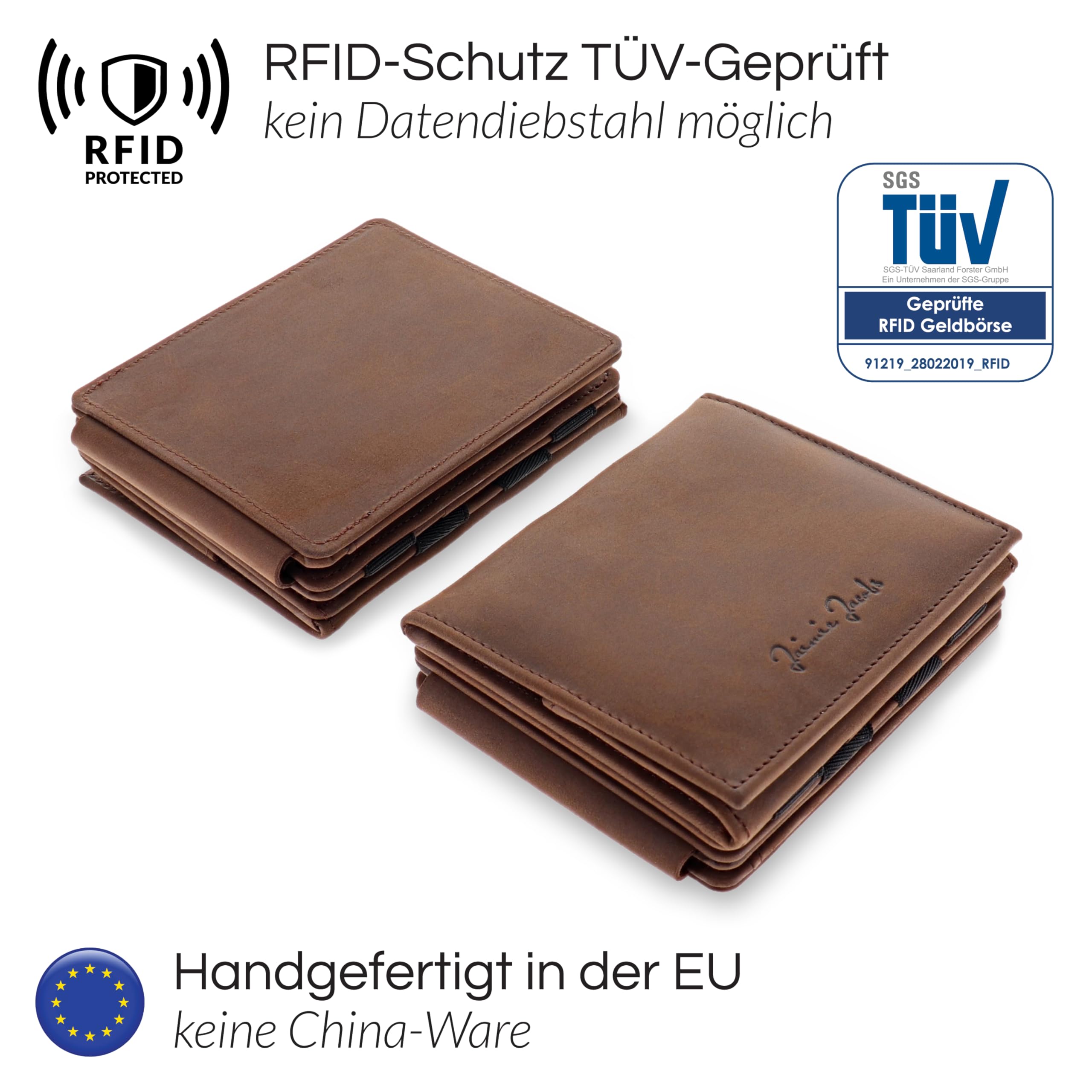 Jaimie Jacobs Flap Boy XL AirTag-Edition mit Gravur Magic Wallet mit Münzfach Leder (Büffelleder Braun)
