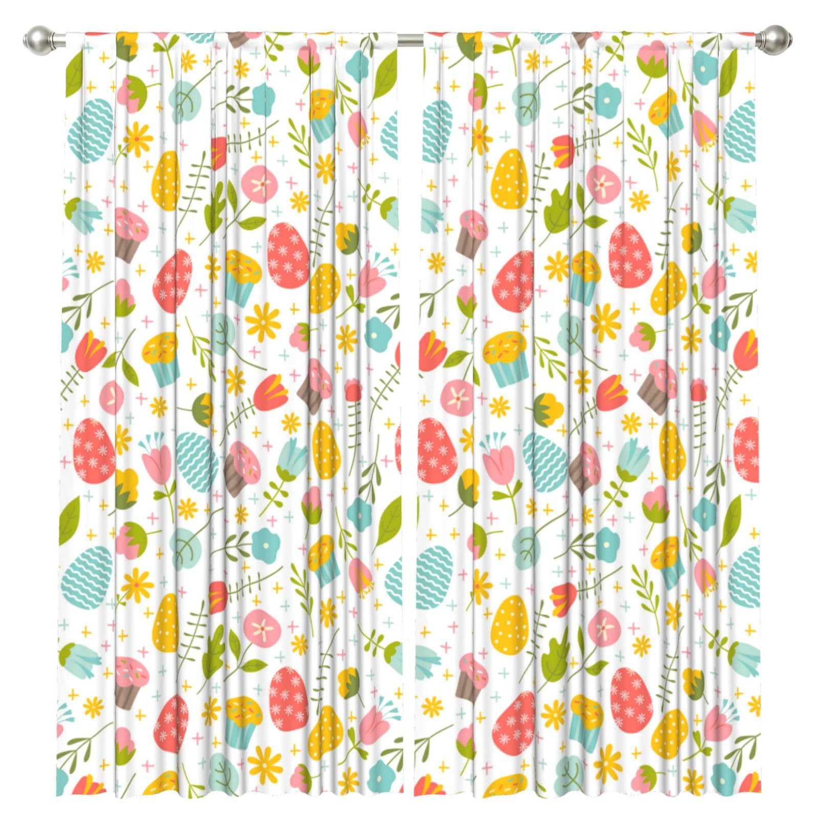 InOmak Easter Spring With Flowers And Eggs, 2 Panels Window Curtains 52 x 84 Inch Blackout Curtains for Living Room Bedroom