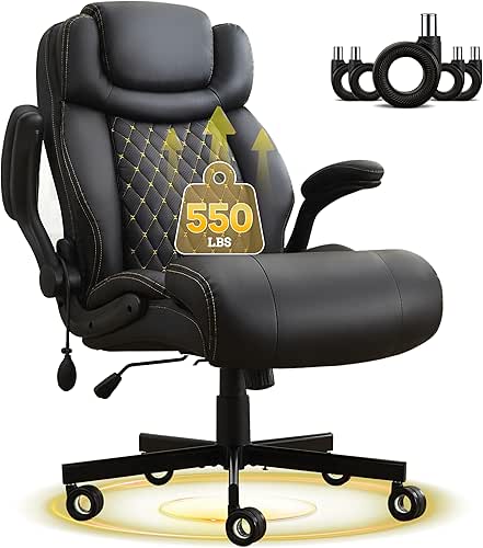550LBS Big and Tall Office Chair, Comfy Heavy Duty Executive