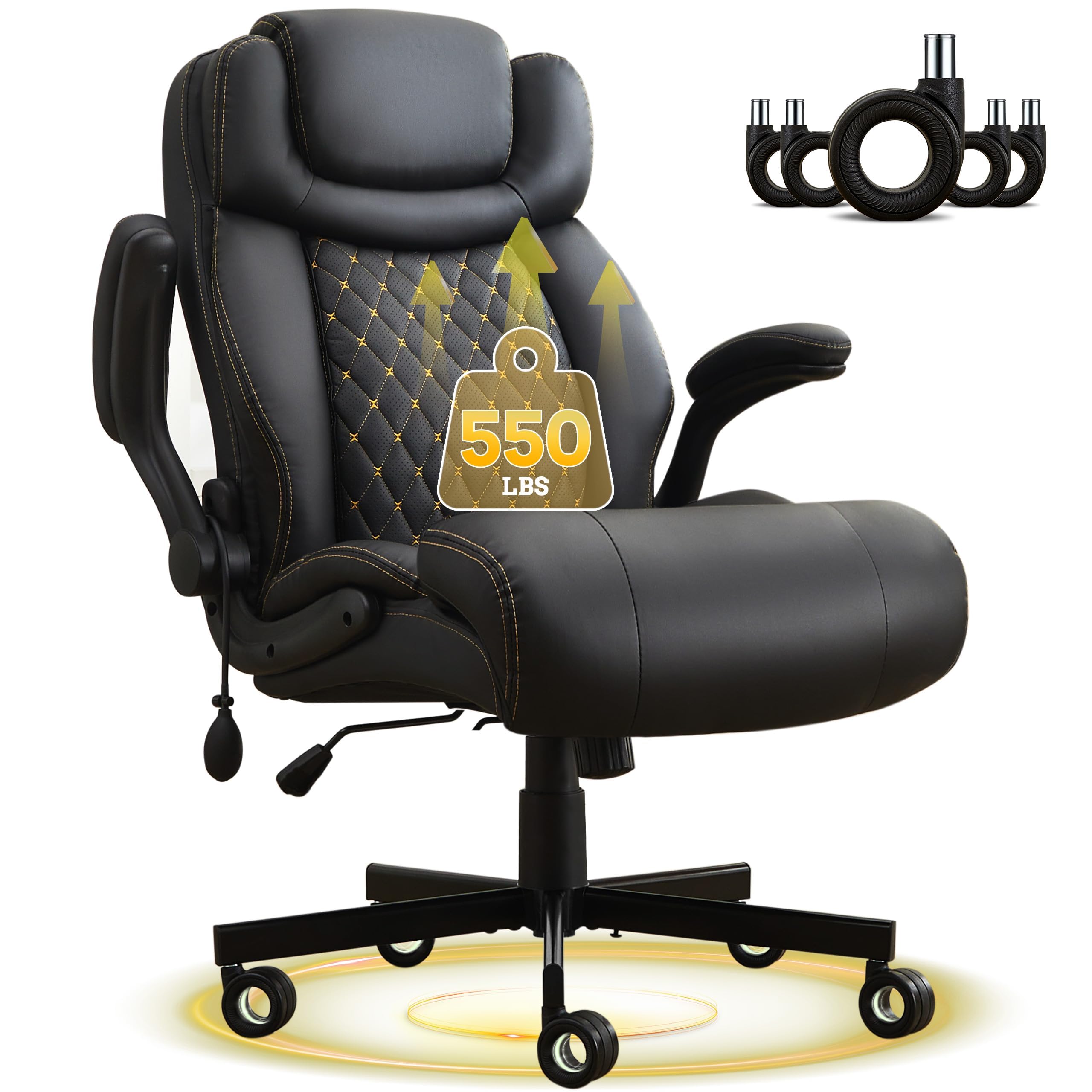 550LBS Big and Tall Office Chair Comfy Heavy Duty Executive Chair with Adjustable Lumbar Support Double Spaces Casters