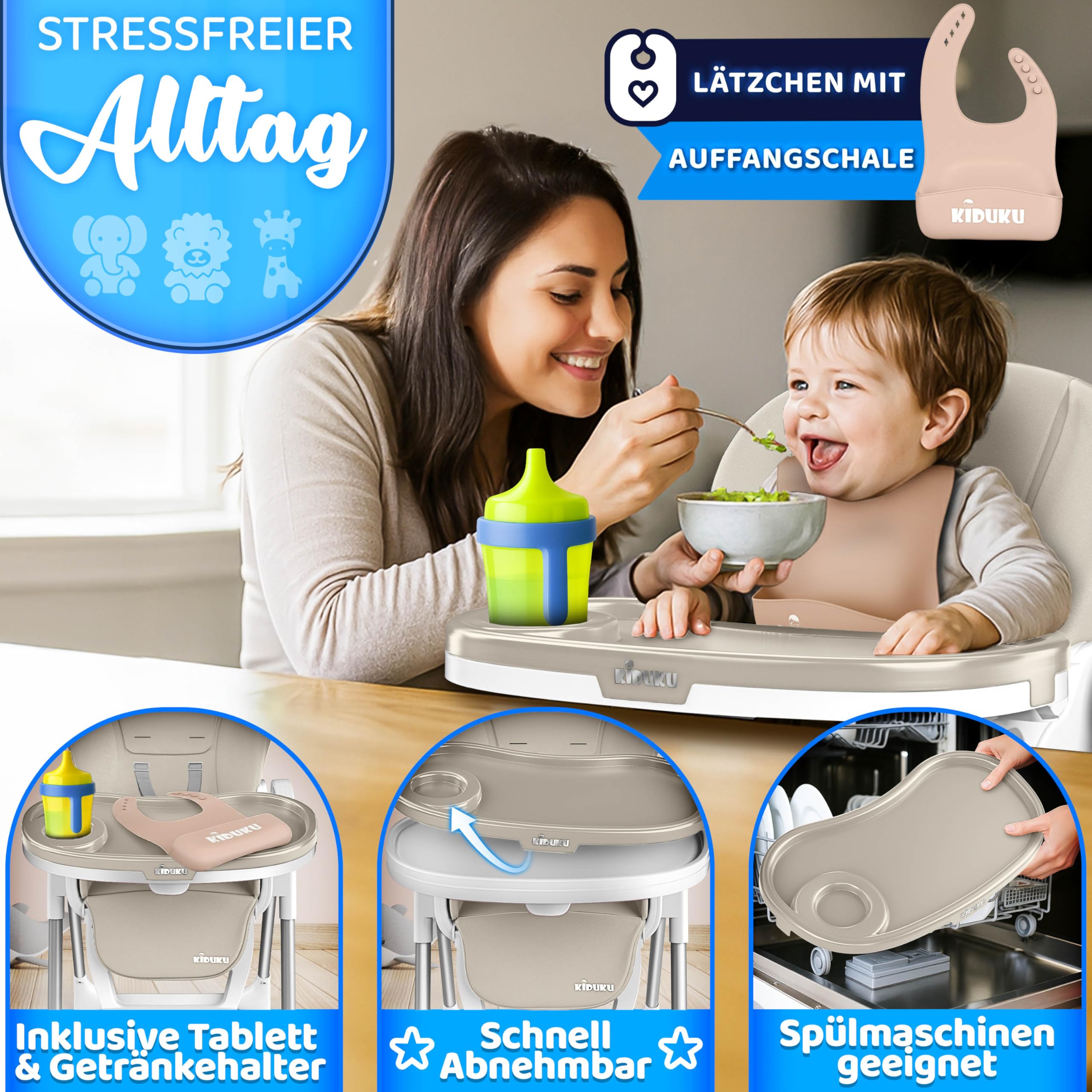 KIDUKU® Kinderstoel Baby 3-in-1 met Opzetstuk voor Pasgeborenen Slabbetje | Opvouwbare Eetstoel met Speelboog | Verstelbare Evolutieve Kinderstoel met 7 Hoogteposities | 0-36 Maanden (Blauw KIDUKU® Kinderstoel Baby 3-in-1 met Opzetstuk voor Pasgeborenen Slabbetje | Opvouwbare Eetstoel met Speelboog | Verstelbare Evolutieve Kinderstoel met 7 Hoogteposities | 0-36 Maanden (Blauw