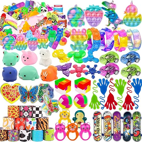 120 piezas de recuerdos de fiesta para niños de 4 a 8 a 12 años, juguetes Pop Fidget, juguetes de caja del tesoro, premios de aula, relleno de