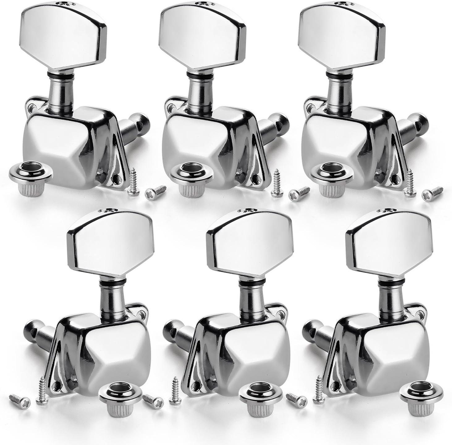 Vangoa 3L3R 6 Pieces Semi-closed Guitar String Tuning Pegs Tuner Machine Heads Knobs Tuning Keys for Acoustic or Electric Guitar, Chrome(Type B) : Musical Instruments