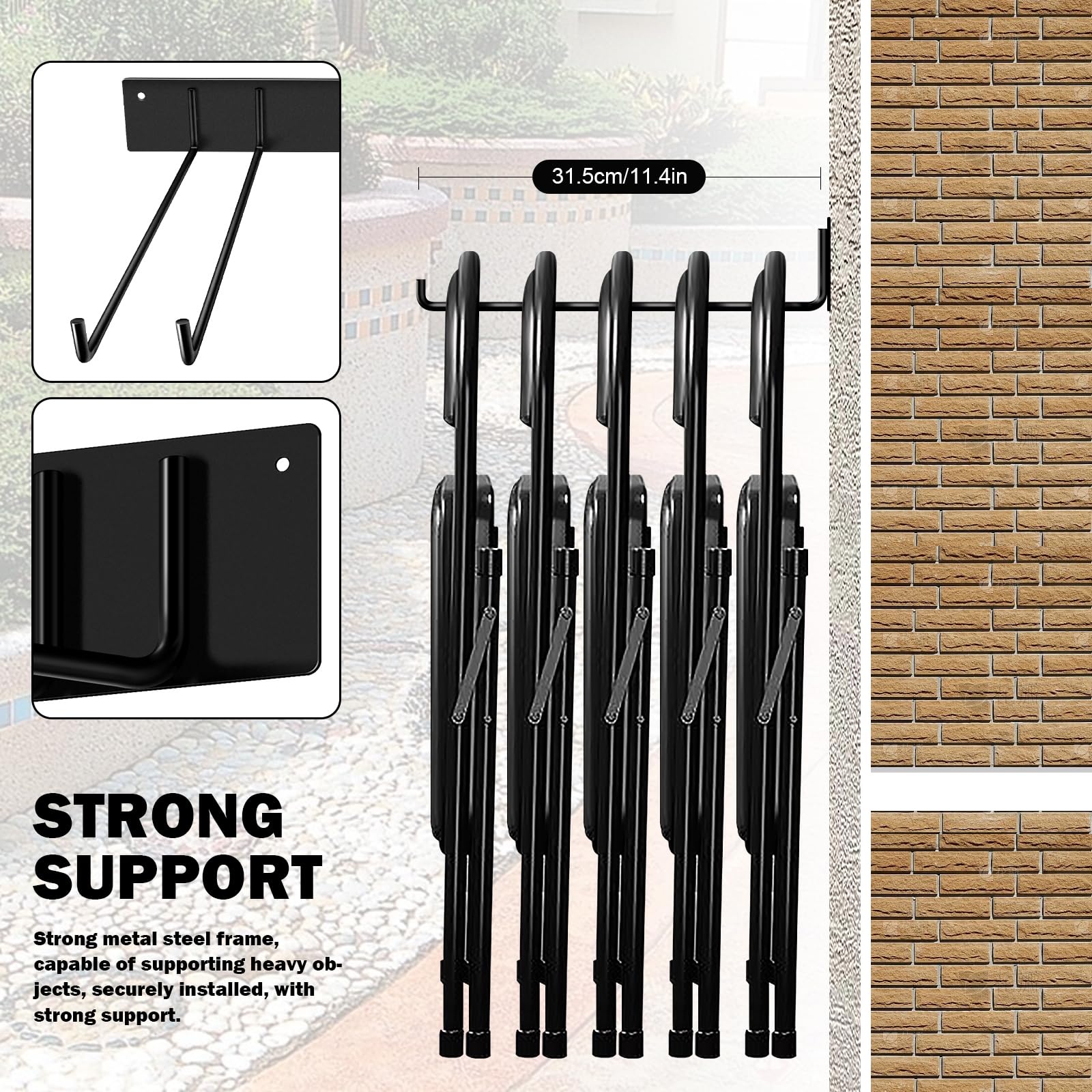 TTzycc Estante de almacenamiento plegable para silla y almacenamiento de montaje en pared de garaje, organizador de herramientas de jardín (paquete de 2)
