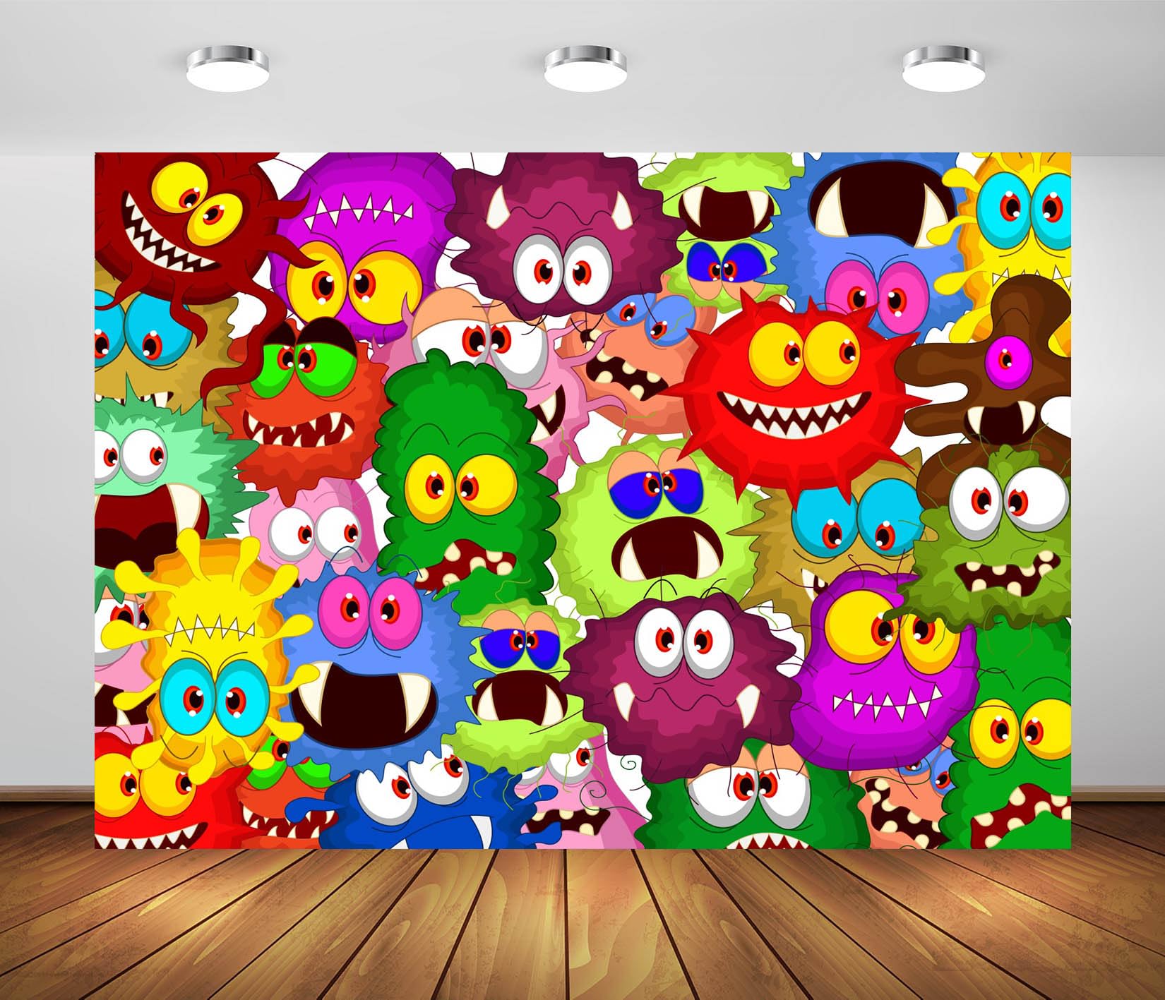Loccor 7x5ft Fabric Little Baby Monster Backdrop Cartoon Cute Monsters Bash Photography Background Baby Shower Poster 1st Birthday Party Decorations