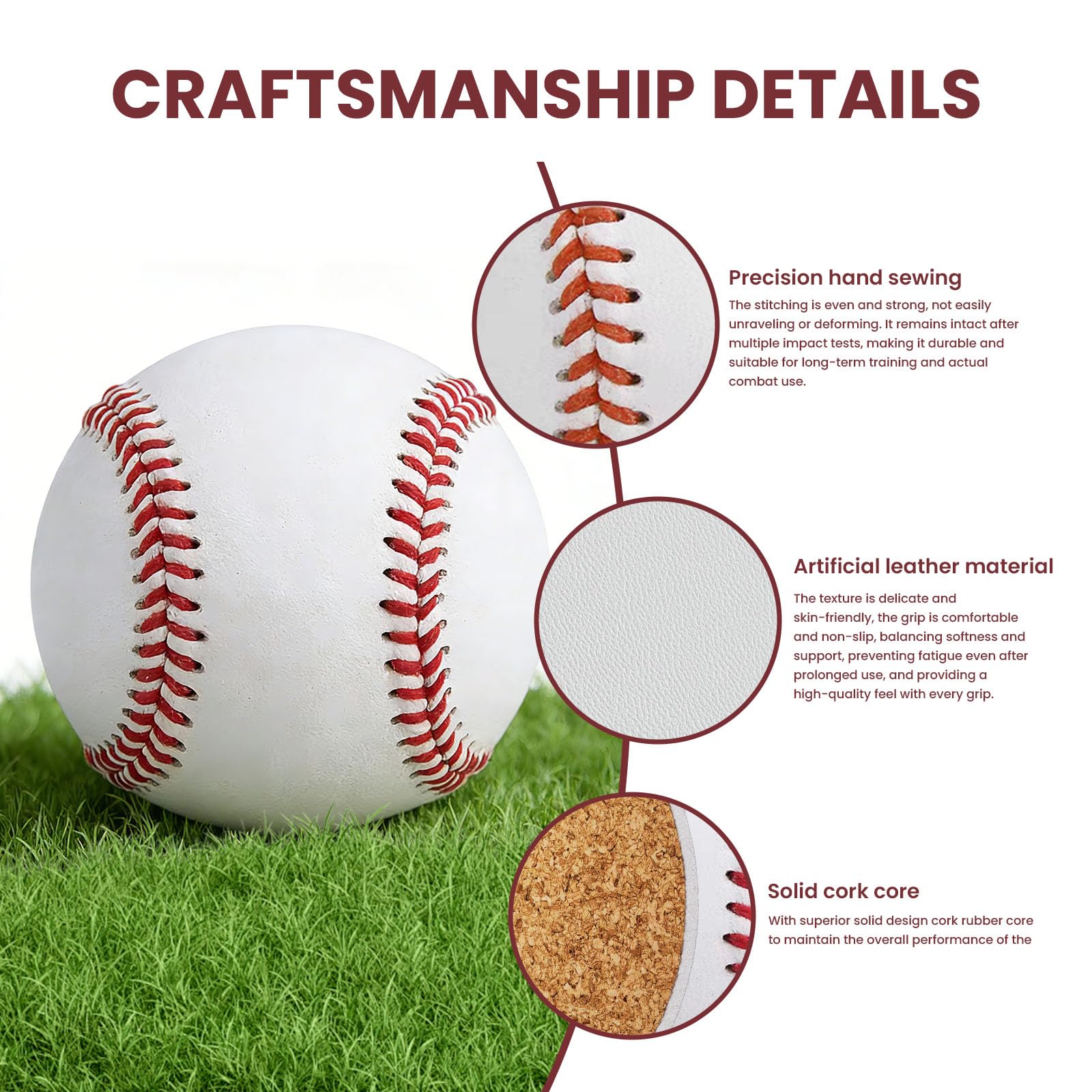 Pelota de béisbol, tamaño oficial, cuero compuesto de alto rendimiento de 9 pulgadas, ideal para práctica de uso recreativo de jóvenes y adultos