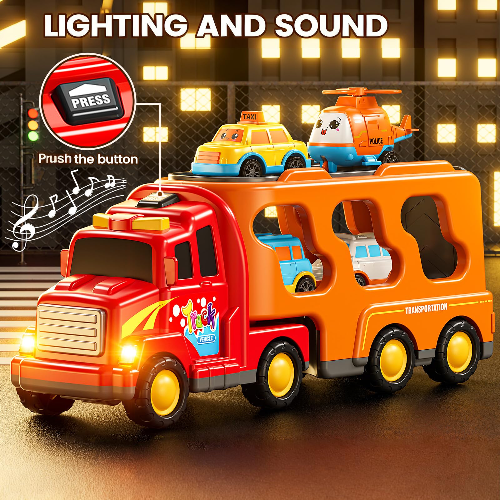 Camion per bambini dai 3 ai 4 anni, giocattoli per bambini 3, 4, 5, 6, 7 anni, 5 in 1, set di giocattoli per veicoli con suono e luce, regalo di compleanno di Natale per bambini