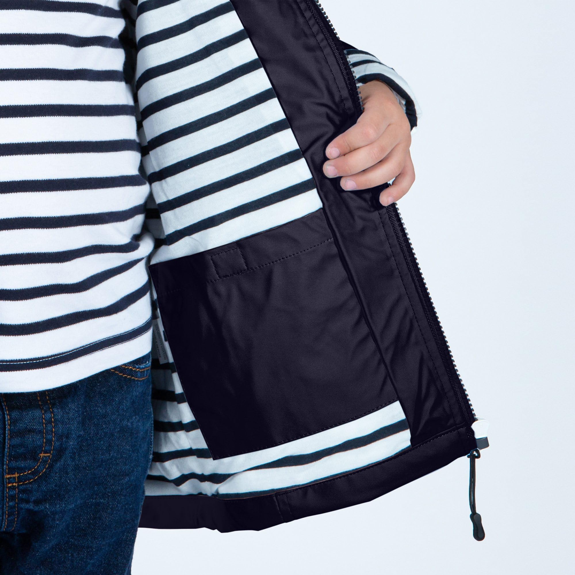 Breizh Ocean - Ciré, Imperméable Enfant, Création Française ELVEN Mixte Garçon ou Fille - Impermeable Enfant Intérieur Rayé Style Marinière avec Capuche - Manteau Garcon ou Fille de 1 à 14 ans