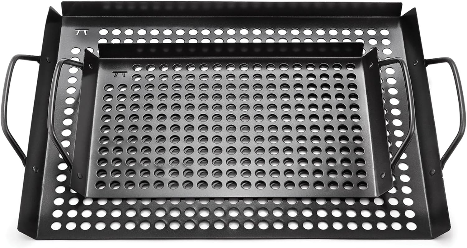 Outset 76452 Non-Stick Grilling and Bbq Grid, 7" x 11", 14" x 11", Set of 2 Black