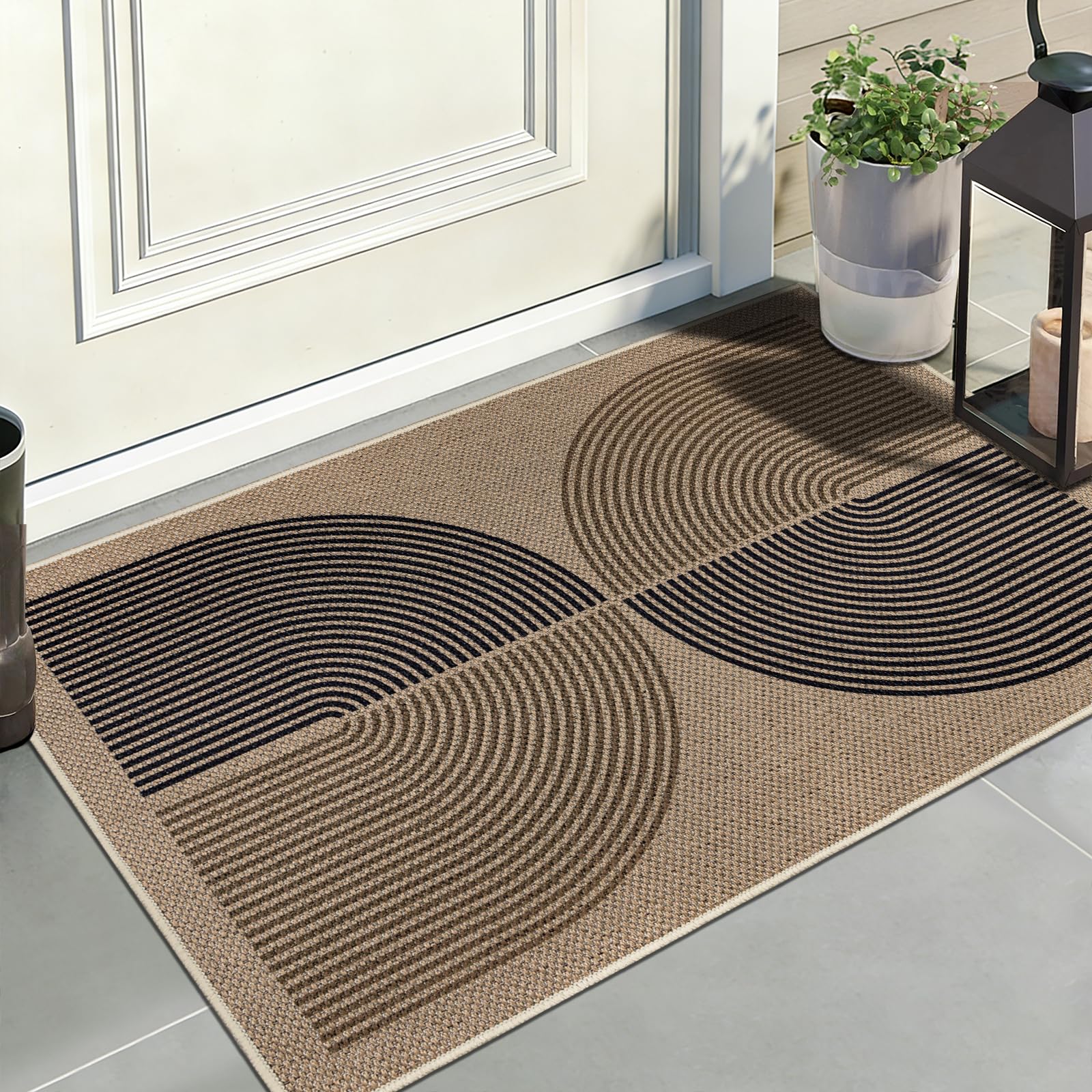 Capslpad Dirt Trapper Door Mat 60x90cm, Non-Slip Door Mat Indoor, Machine Washable Entrance Rug, Jute Look Durable Inside Floor Mat for Entryway, Front Back Door, Muddy Wet Shoes and Paws, Black Brown