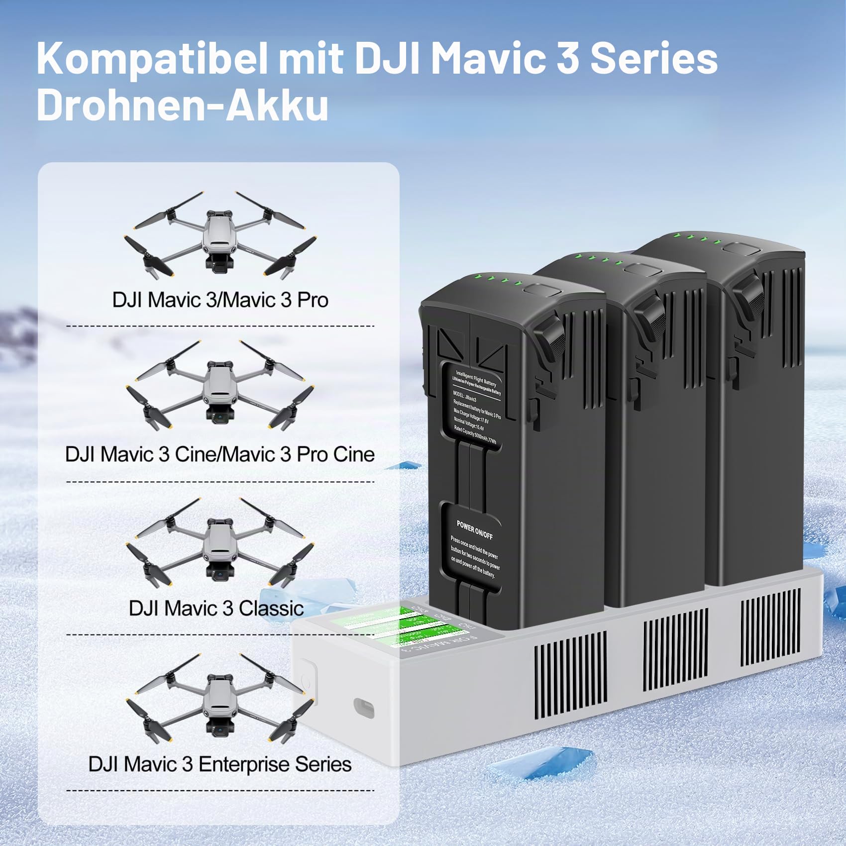 Mavic 3 Serie Flight Akku Ladegerät 1 Stück Zweiwege Dreikanal Mavic 3 Akku-Ladehub mit LCD-Anzeige Kompatibel mit DJI Mavic 3/3 Pro,Mavic 3/3 Pro Cine,Mavic 3 Classic,Mavic 3 Enterprise Serie
