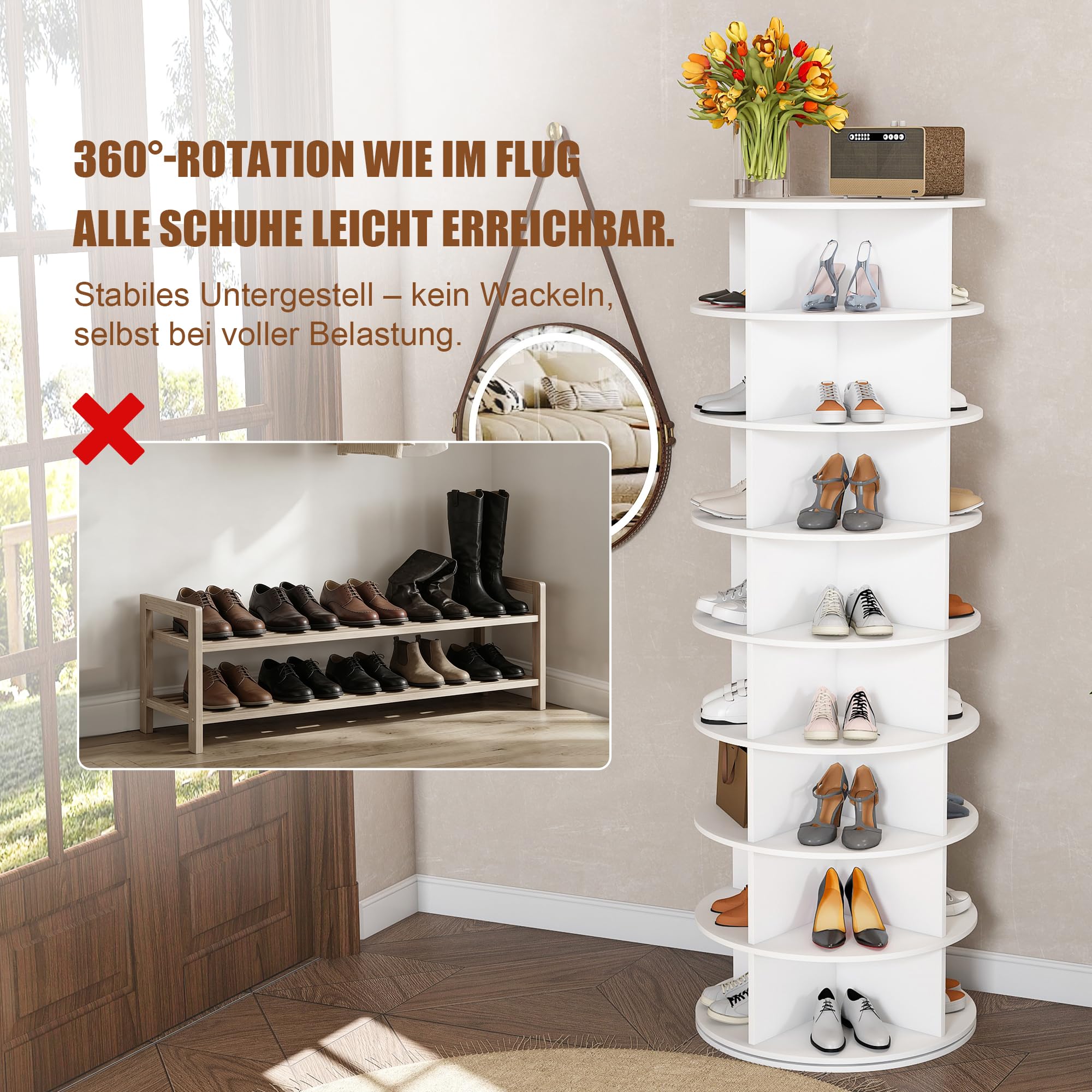 Zapatero Giratorio de PVC, Organizador de 360 Grados, Blanco, 184x60x60 cm