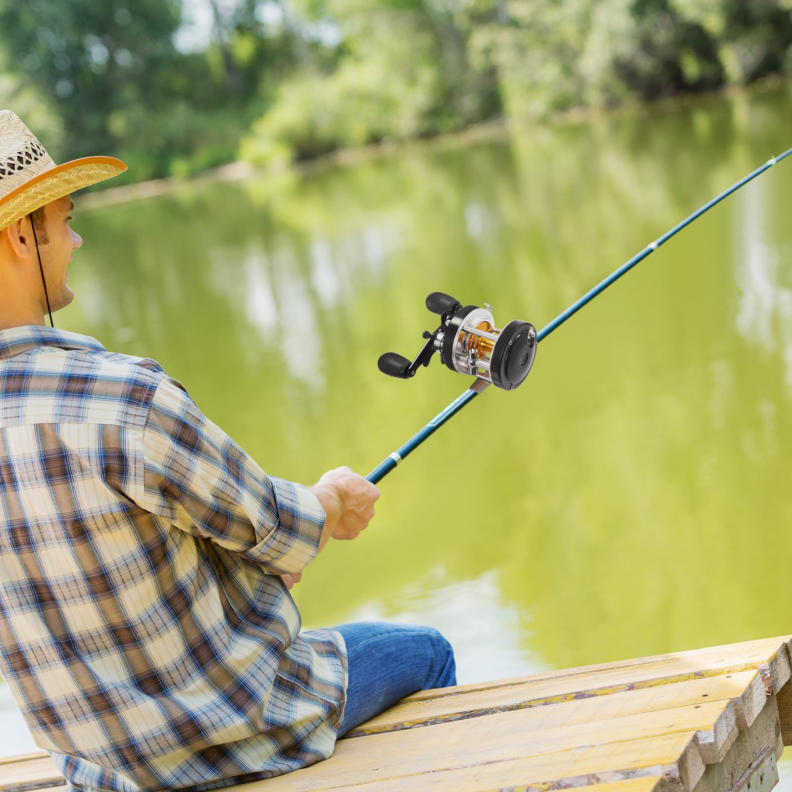 Carrete de pesca Baitcasting Cuerpo de metal reforzado Carrete de baitcaster redondo Resistencia 13,61 kg Freno centrífugo para bagre salmón anguila rayada perca atún costera y pesca de aguas
