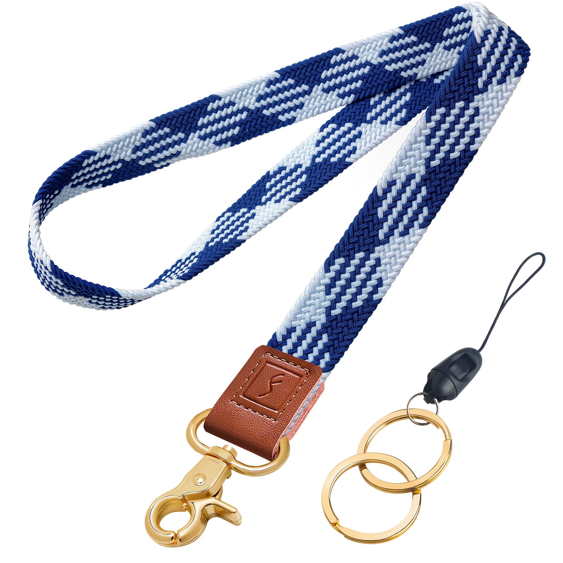 Fishent Stretchy Neck Lanyard, Cute Keychain Lanyard for Women Men Teacher, Long Lanyard for ID Badge Holder, Badge Lanyards for Keys Wallet Phone (Blue-White) — image 1