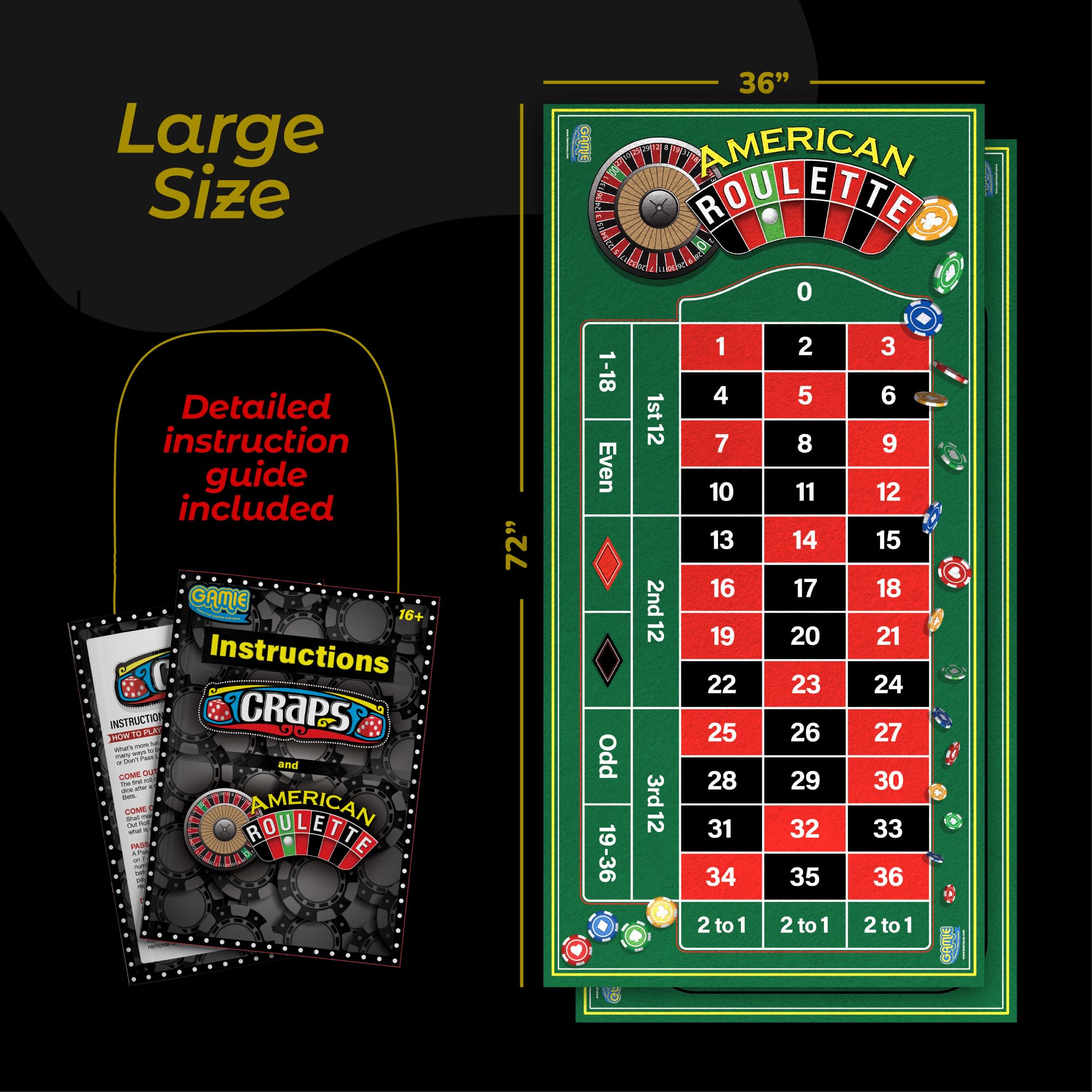 Tapete De Fieltro De Casino 2 En 1 De 36 X 72 Pulgadas Para Blackjack Y Texas Hold'em - Ideal Para Fiestas Y Regalos