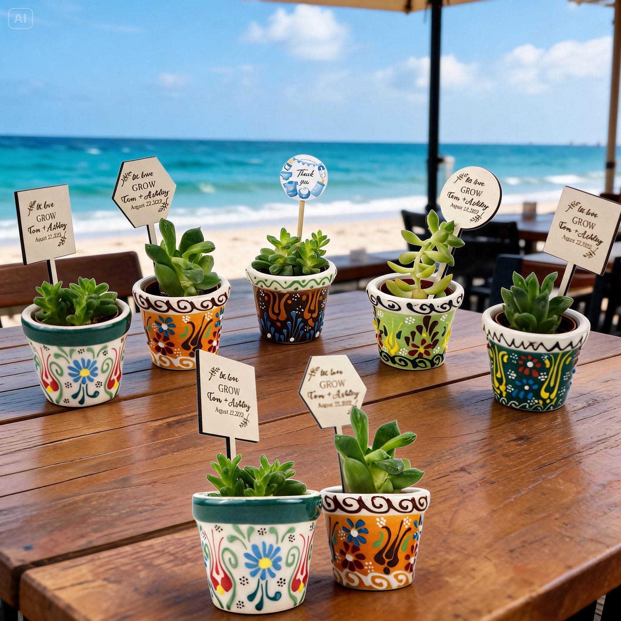 Bomboniere Matrimonio, Mini Vaso in Ceramica con Pianta Grassa Vera Personalizzato – Bomboniere Matrimonio, Battesimo, Comunione, Cresima succulente vive non incluse
