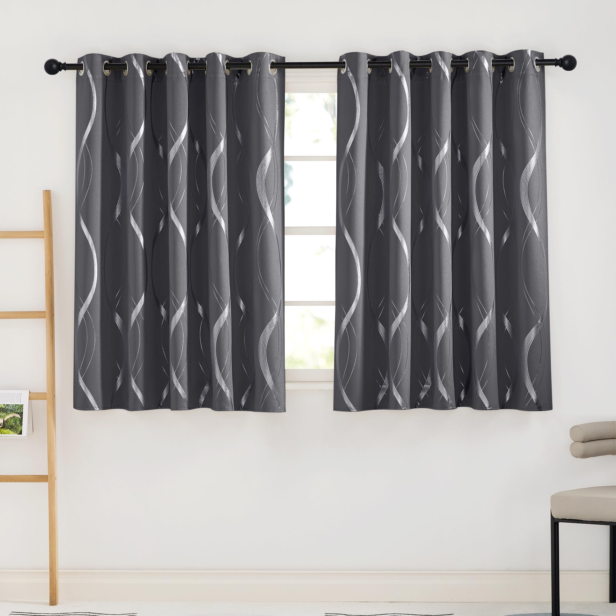 PONY DANCE Grey Blackout Curtains for Living Room