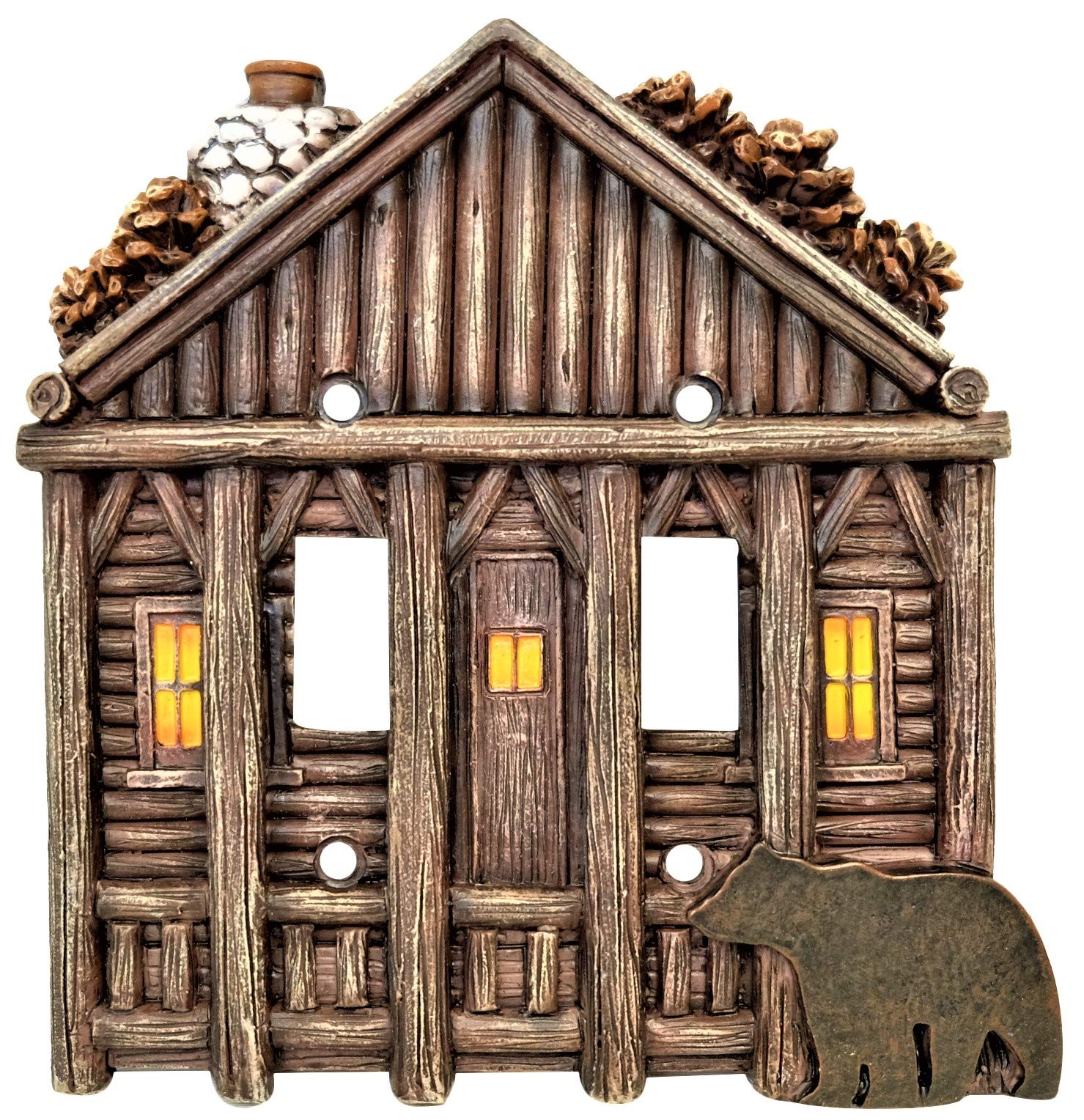 BestGiftEverCozy Cabin with Bear Double Toggle Switch Cover Wall Plate for Cabin Lodge Style Home Decor | Ideal for Nature and Wildlife Lover