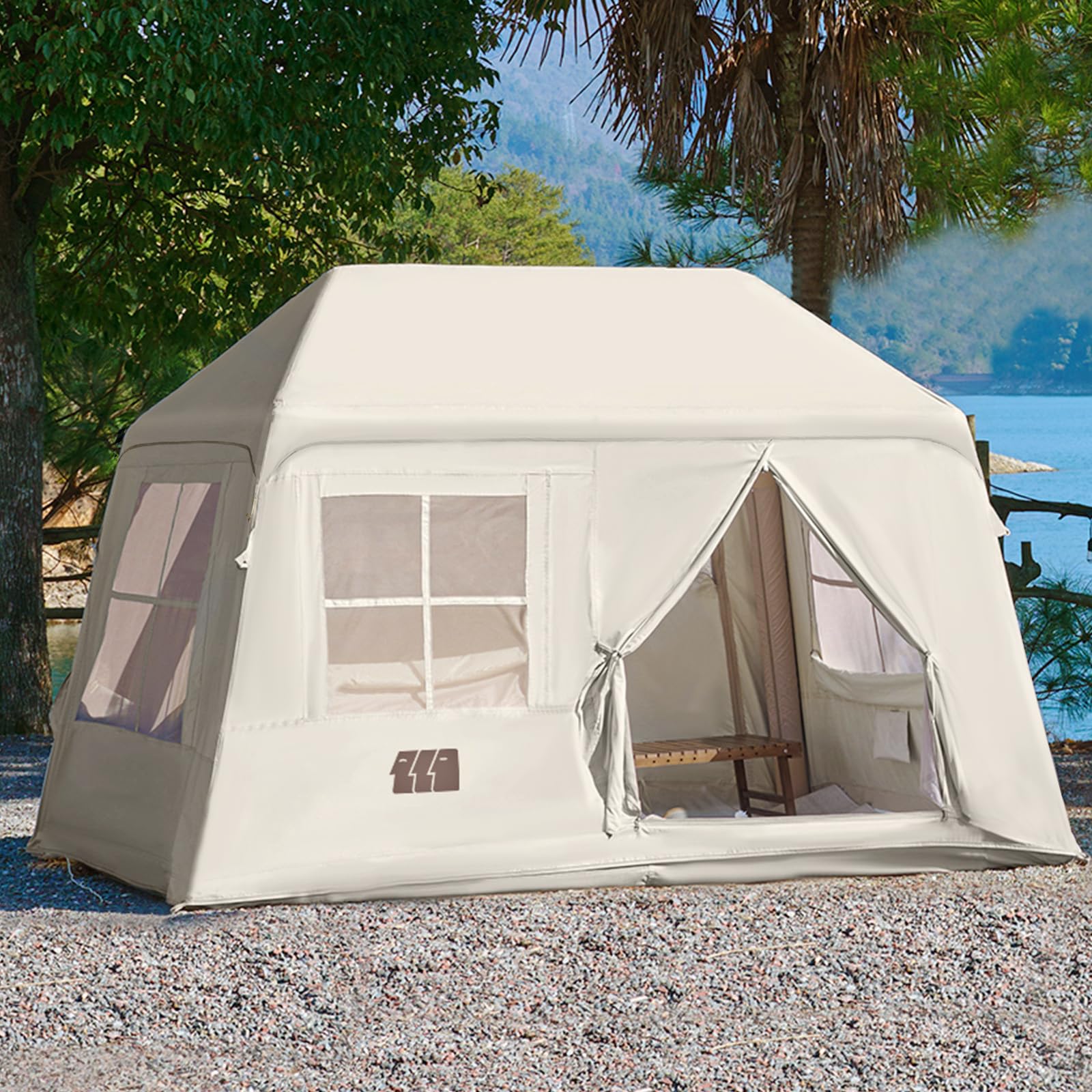TANSTRIDER Inflatable Tents for Camping, Large Blow Up Tents for Camping Easy Set Up, Air Tent with Hand Pump, Waterproof Oxford Inflatable Tent House for Camping Adult, 3-4 Person Glamping Tents