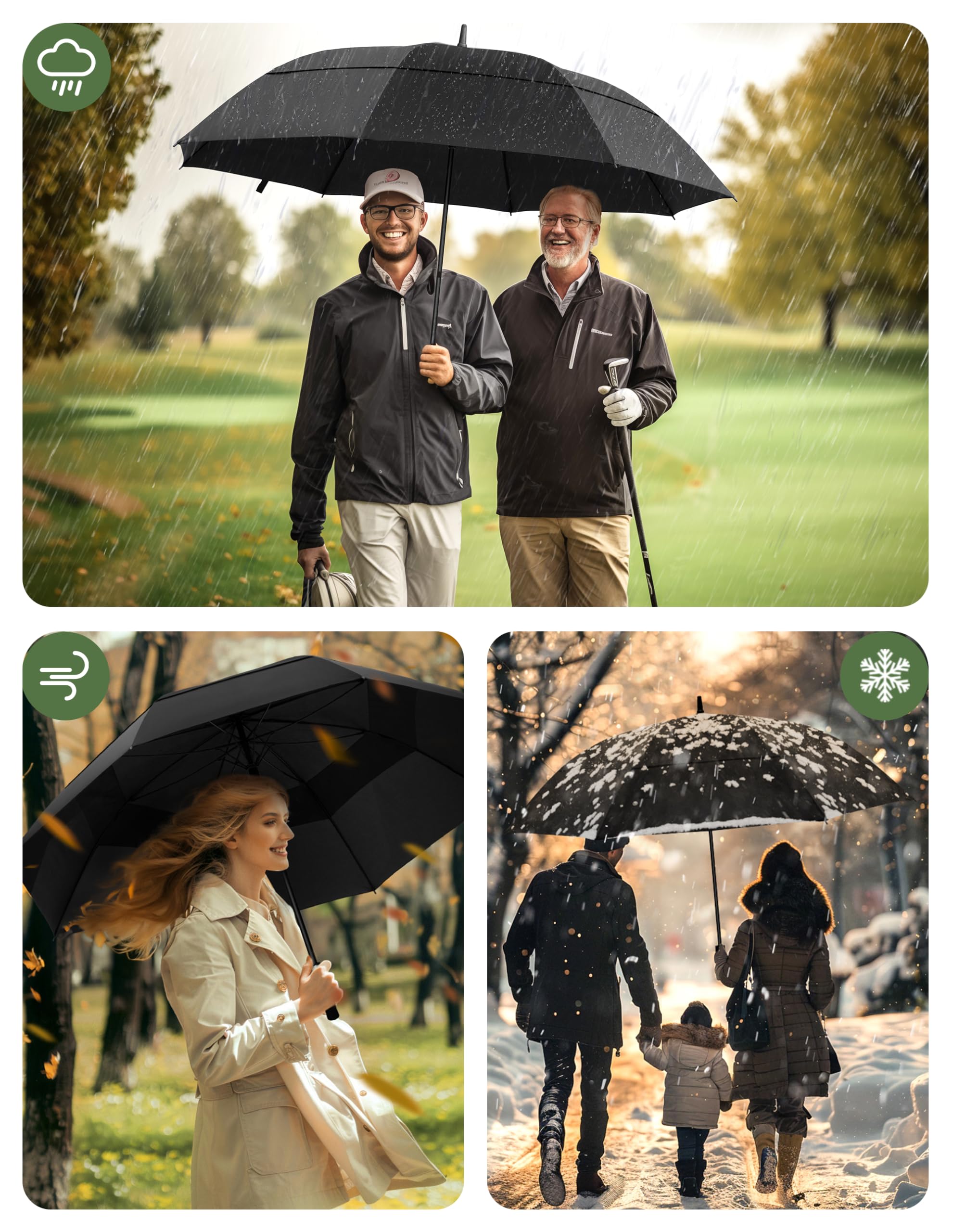 TECKNET Golfschirm groß, 68 Zoll, winddicht, starkes Doppeldach, belüftet, automatisches Öffnen mit EVA-Griff, Outdoor-Sonne, Regen, Windschutz, Stockschirme (Schwarz)