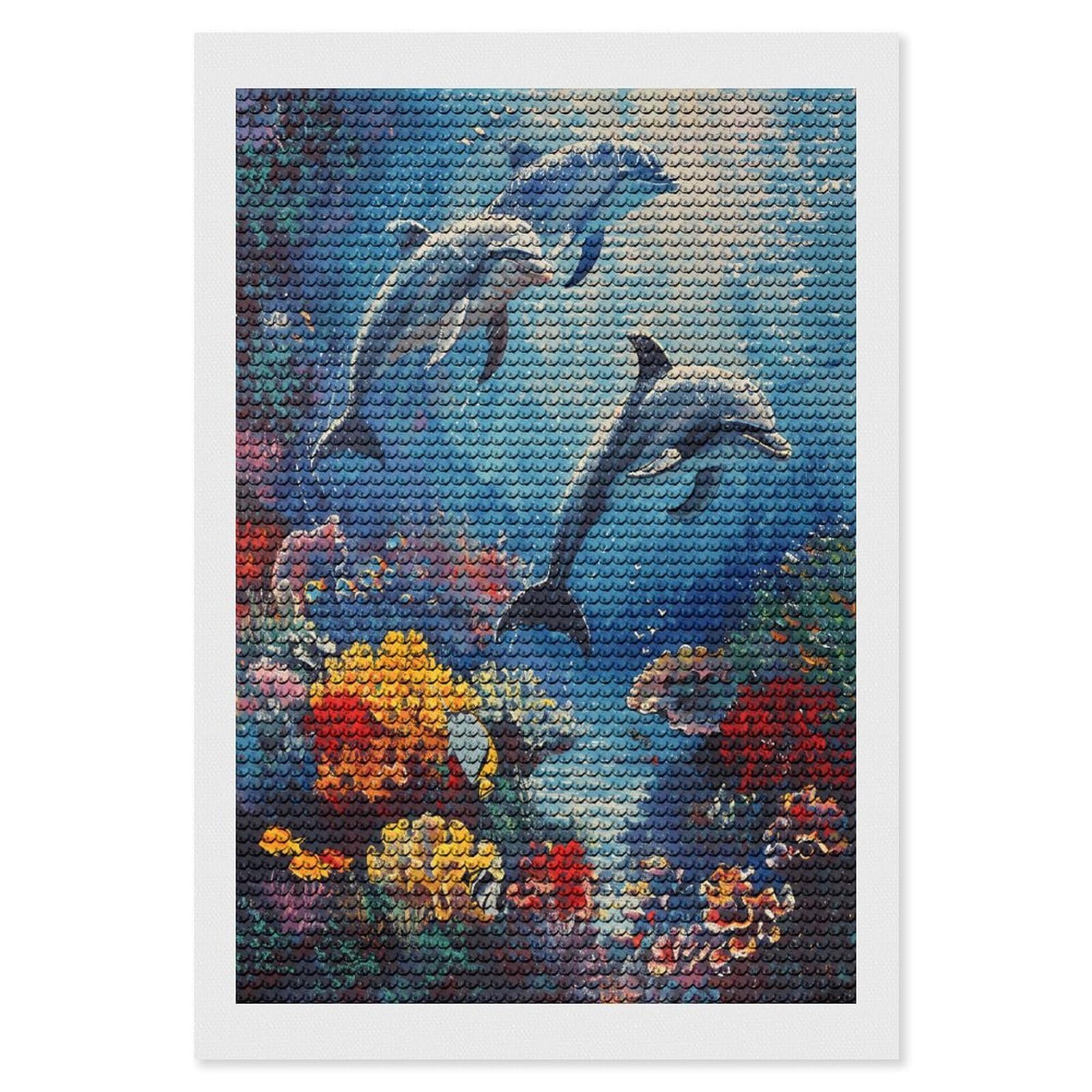 FekiLoot Seabed Coral Fish Dolphins Paint by Numbers Kit for Adults Beginner DIY Diamond Dots Paintings Round Full Drill Diamond Art Kits Picture Diamond Art Painting Kits for Home Decor 8"x12"