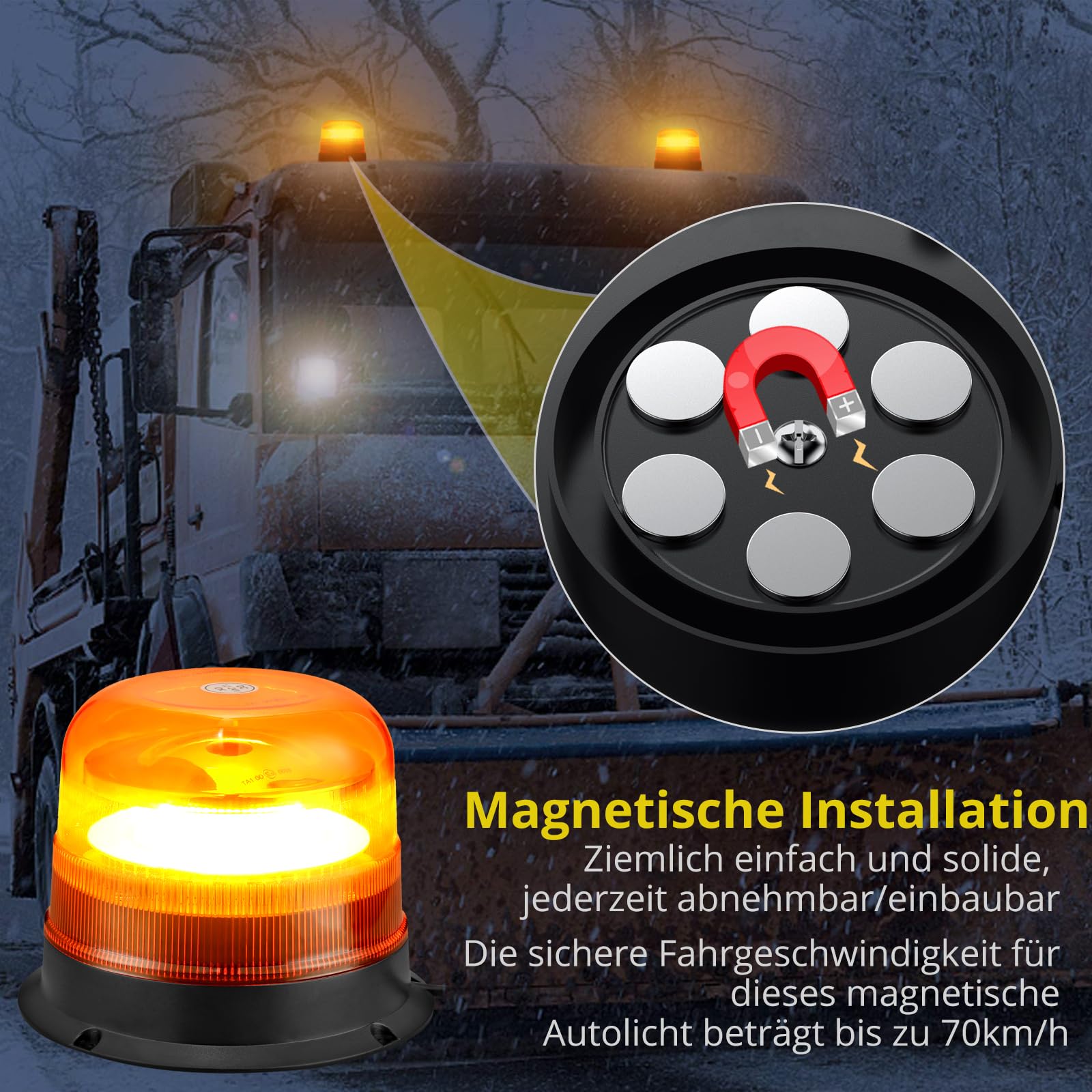 PROZOR 48LED Warnleuchte Notfall Warnblinklicht 10 Blitzmodus 48W Wasserbeständigkeit Magnetisch Warnlicht Stroboskoplicht Frontblitzer Notlicht für LKWs Traktoren Gabelstapler
