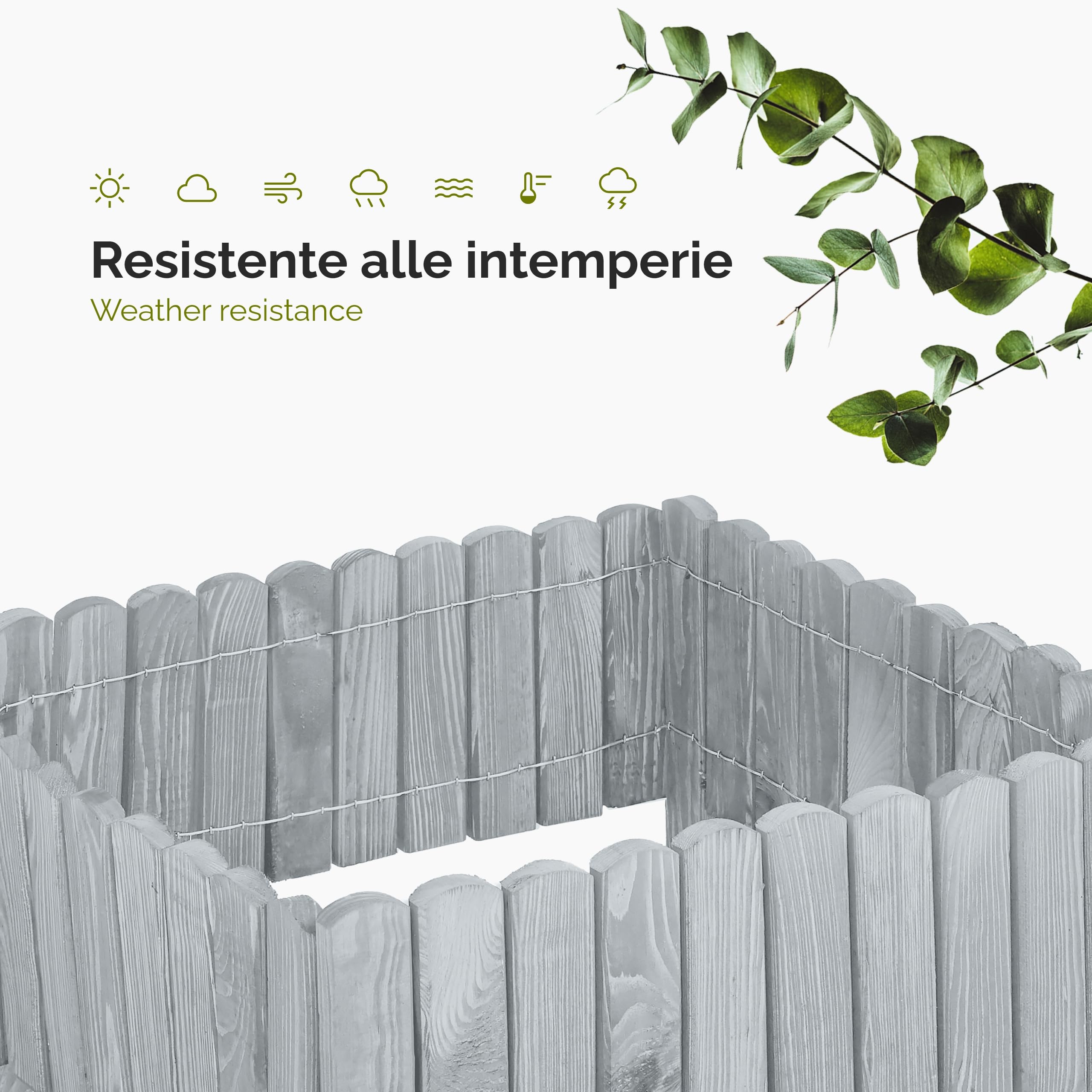 Garronda bordatura giardino bordura per aiuola staccionata in legno per giardino cordolo per aiuole Rollborder Recinzione Bassa Aiuola Lunghezza: 200 cm GD-0108 (Grigio, Altezza: 20 cm)