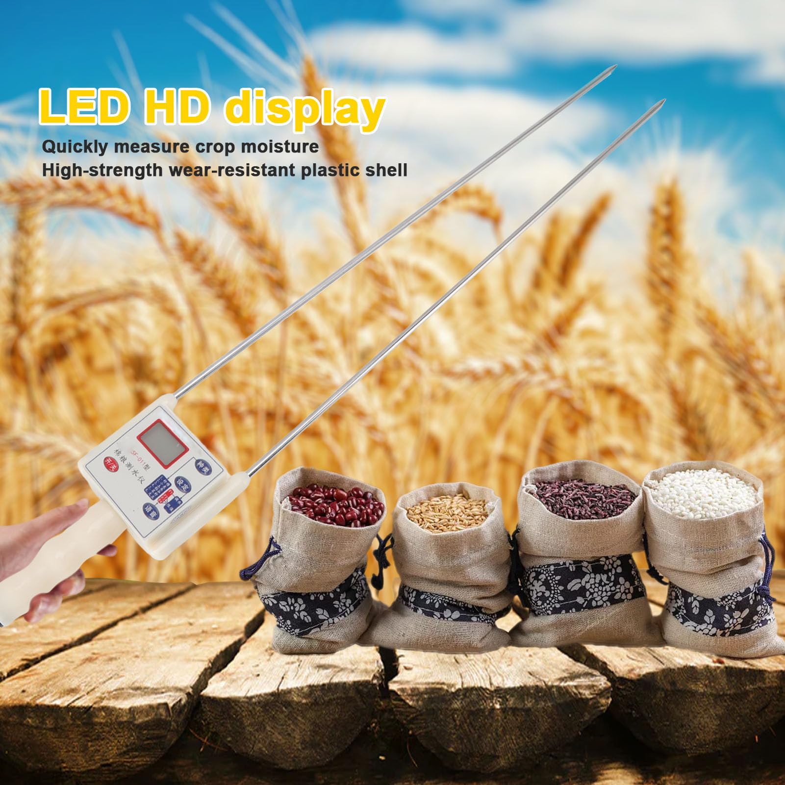 Yosoo Health Gear Medidor de Humedad de Grano Analizador de Humedad de Plástico para Trigo, Maíz, Arroz, Soja con Doble Aguja, Pantalla LED, Informe de Voz, Retroiluminación para Pruebas de (Medio)