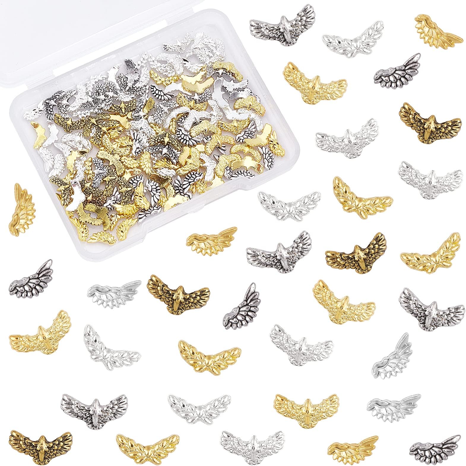OLYCRAFT 144PCS Wing Resin Filler Charms Alloy Epoxy Resin Supplies Eagle UV Resin Filling Accessories for Resin Jewelry Making and Nail Art Decorations - Mixed Colo