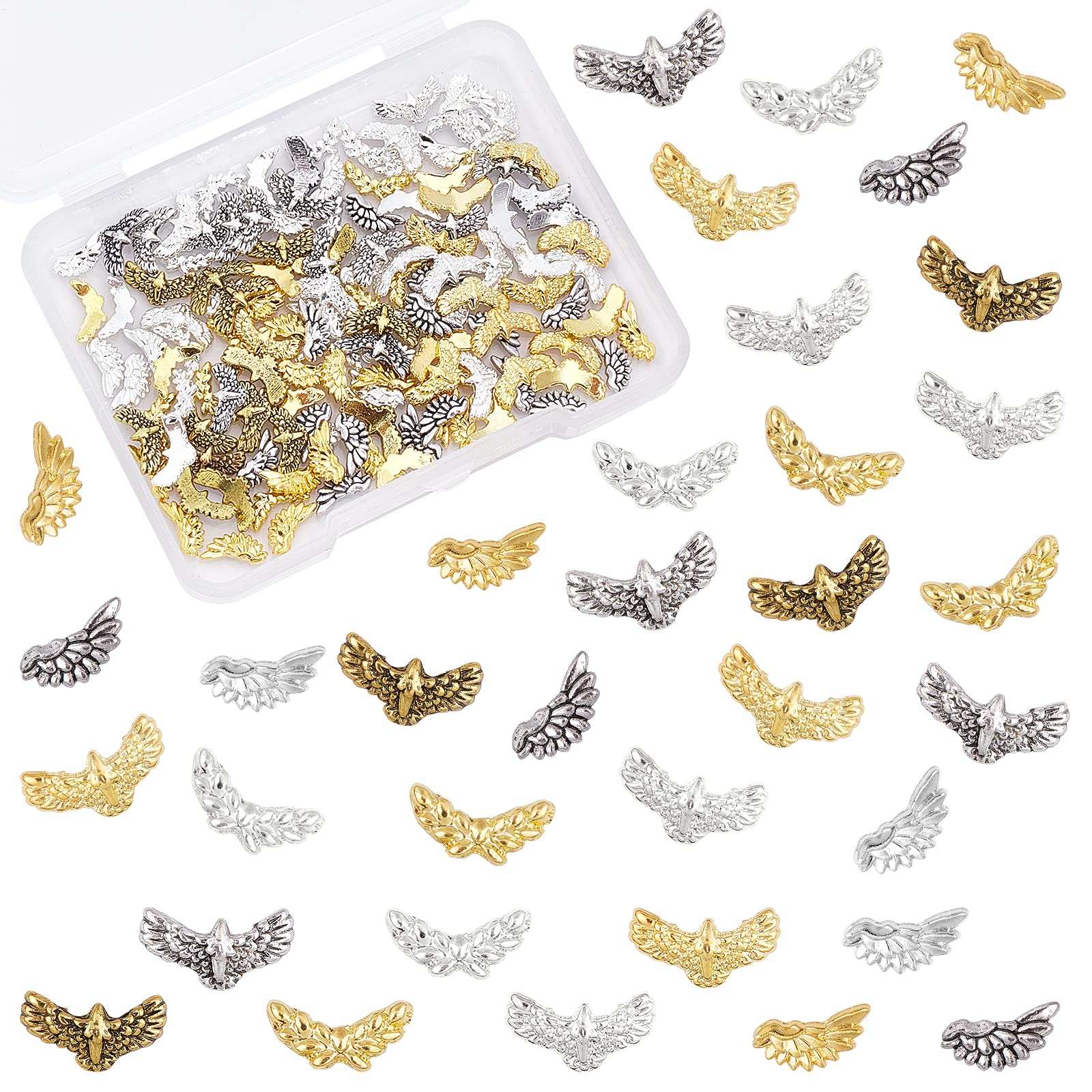 OLYCRAFT 144PCS Wing Resin Filler Charms Alloy Epoxy Resin Supplies Eagle UV Resin Filling Accessories for Resin Jewelry Making and Nail Art Decorations - Mixed Colo