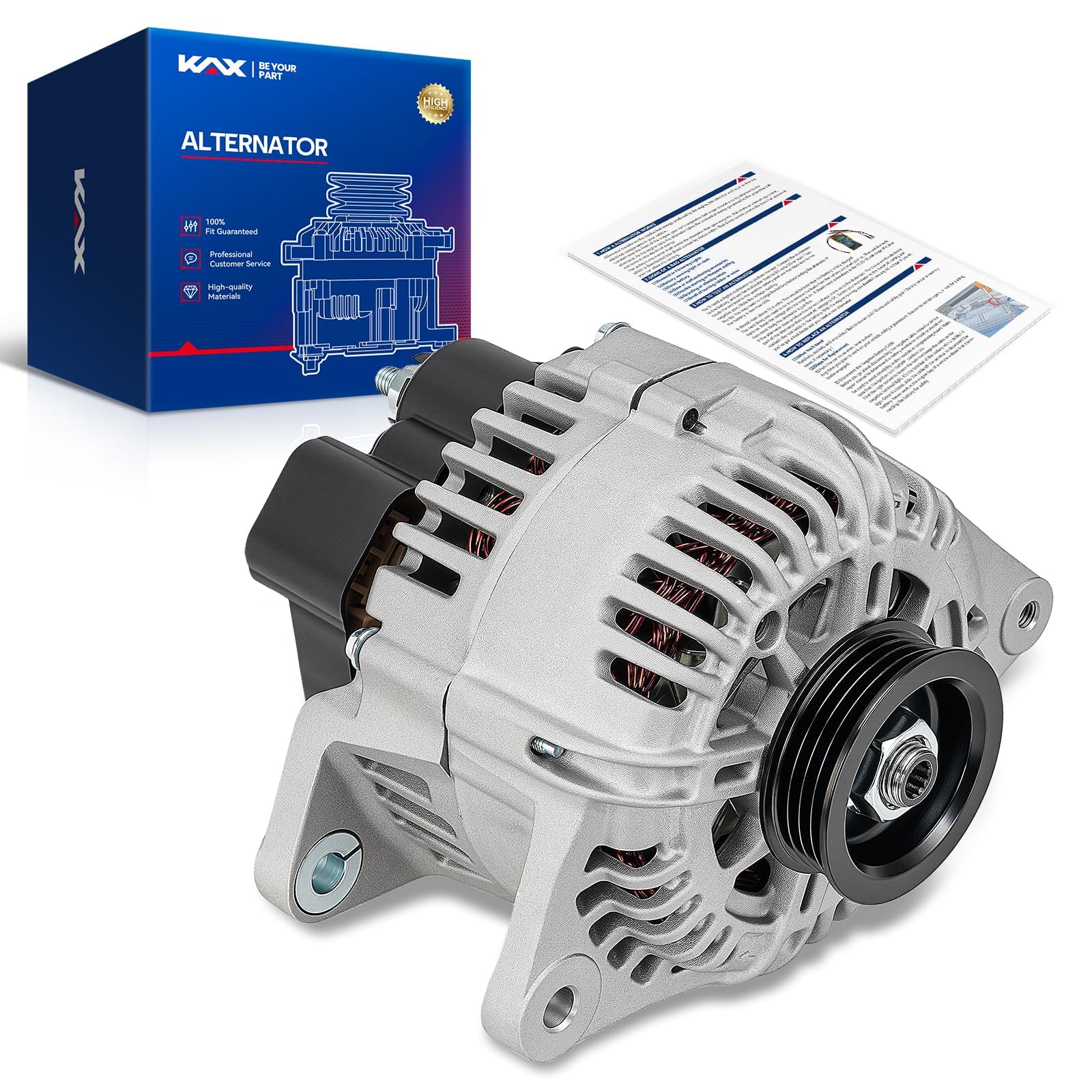 KAX New Alternator Replacement for Hyundai Sonata 2003-2005 for Kia Optima 2003-2005 for Hyundai Santa Fe 2003-2004; 110 Amp,12V,CW,S4 Groove Pulley,Replace for 11014N