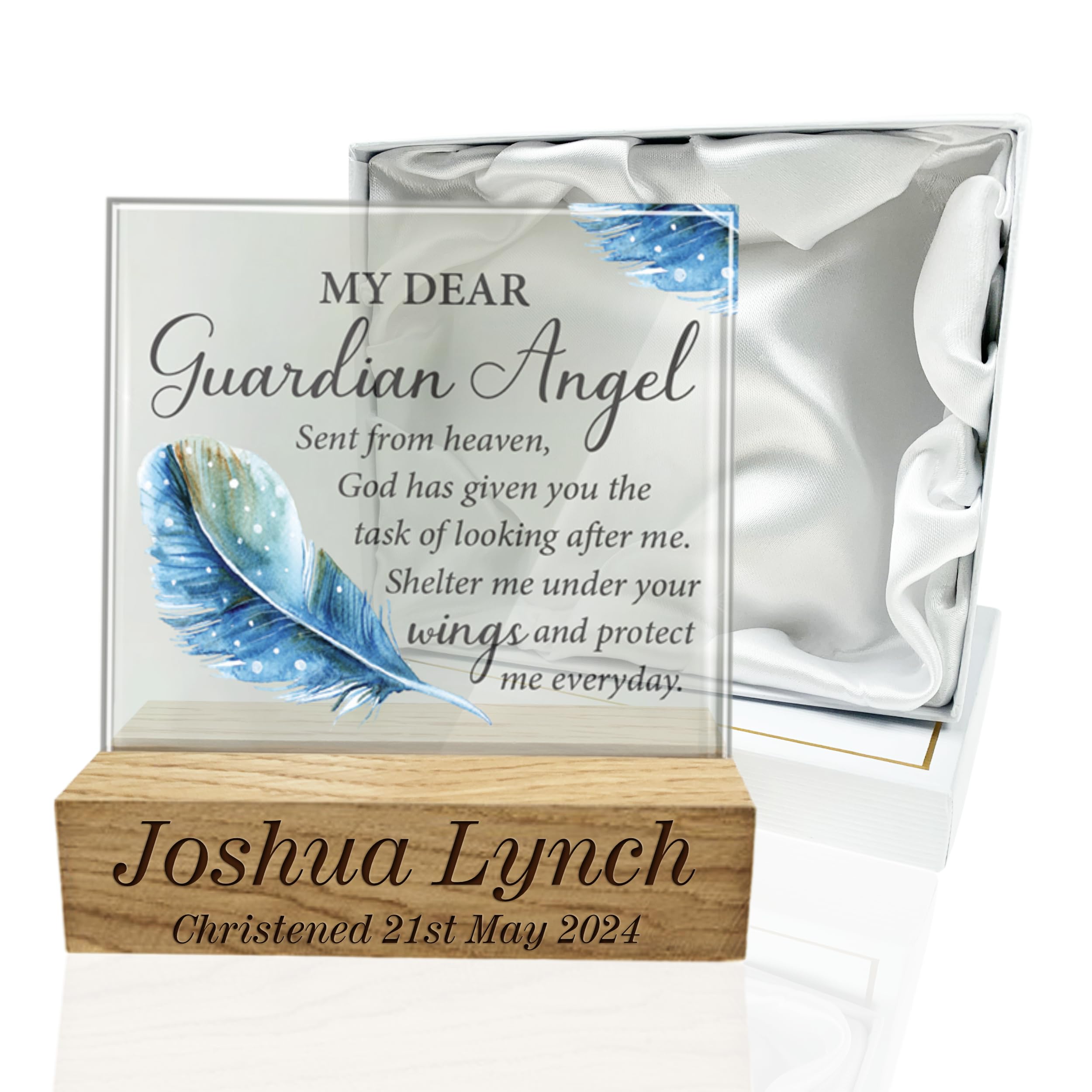 De Walden Boys Clear Glass 'S Christening Baptism Naming Day Guardian Angel Engraved Plaque
