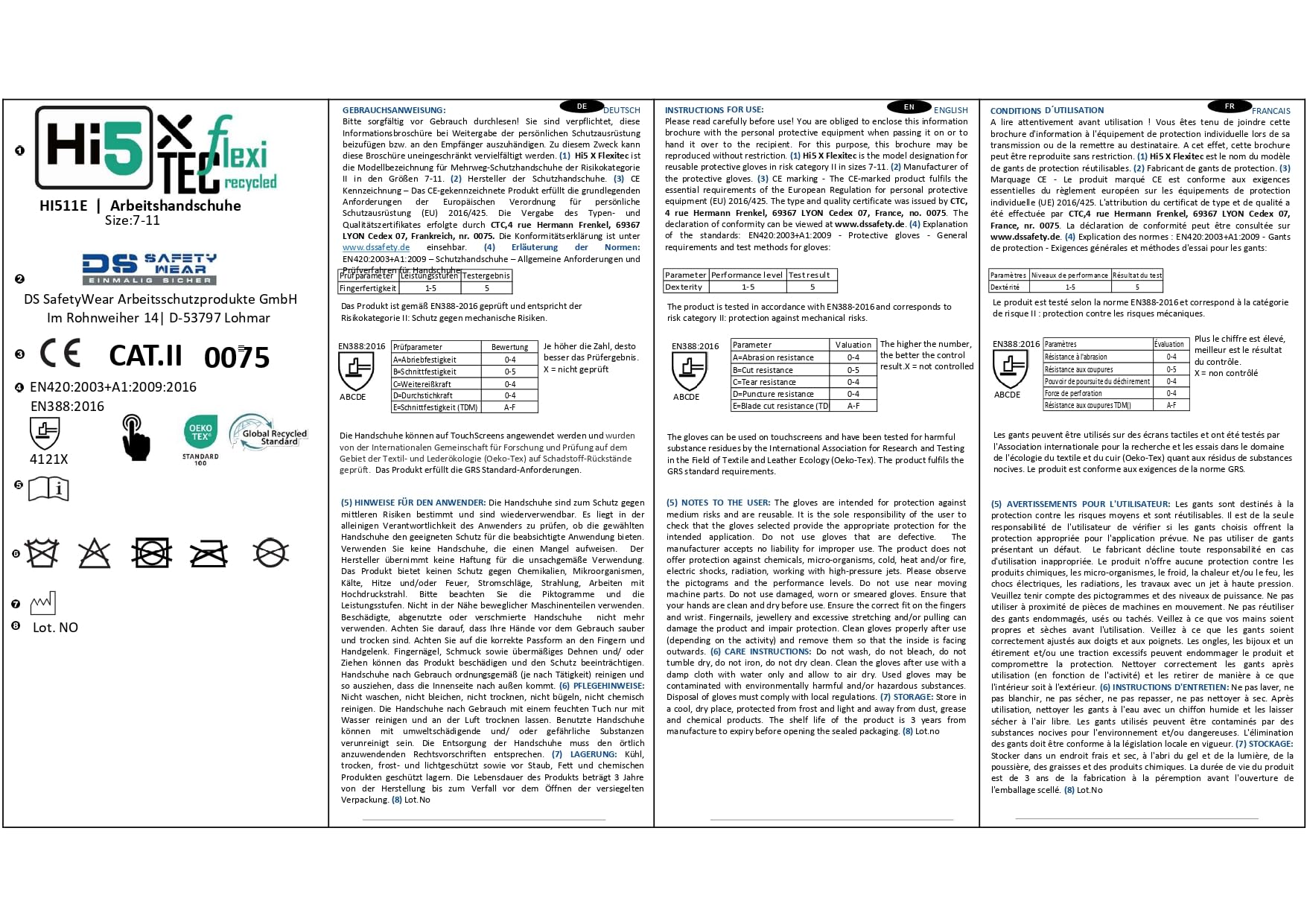 Hi5 X-FlexiTec Green Arbeitshandschuhe recycelt – 15G Polyester/Elasthan – Nitril-Mikroschaum-Beschichtung – EN 388: 4121X – Touchscreen – weiß/grau (120, M)