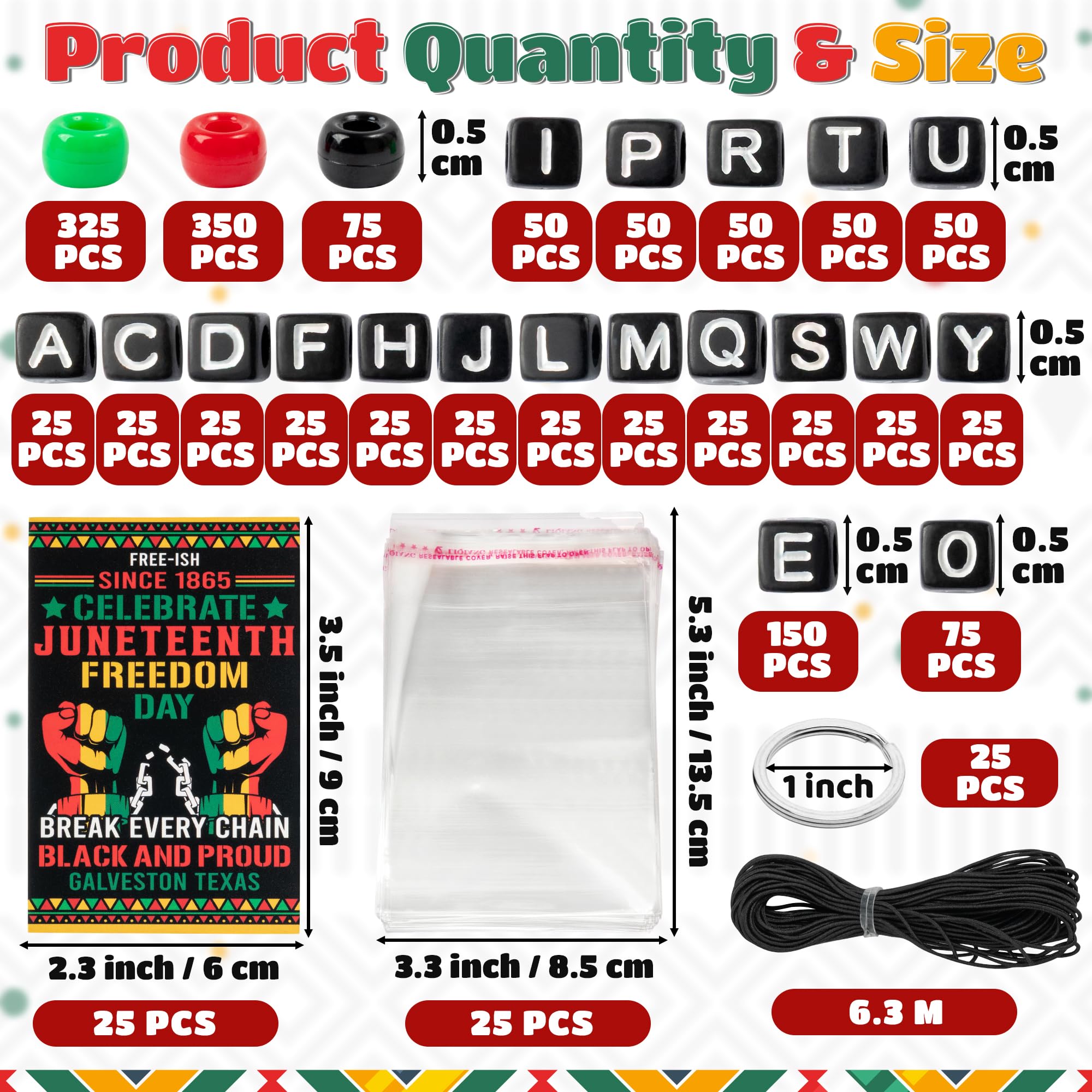 Haooryx Juneteenth DIY Bead Keychain Kits - 1601Pcs 1865 Freedom Day DIY Keychains Making Gift Card Alphabet Beads Craft School Art Project Student Reward Black History African American Party Favors