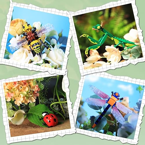 Miniatura 5 de KAZI Juego de juguetes de construcción de insectos, bloques de construcción de colección de insectos que incluyen 8 insectos diferentes, juguetes