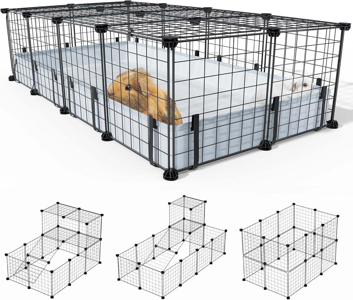BUCATSTATE 20 Panels Guinea Pigs Cages, Small Animal Playpen with Waterproof Mat, 120L x 60W x 30H Metal Hedgehog Enclosure with Door, C&C Cage for Dwarf Bunny Rabbit