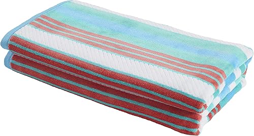 Superior Toalla de playa de gran tamaño con textura de rayas, 100% algodón, 550 GSM, suave, afelpado y altamente absorbente (juego de 2)