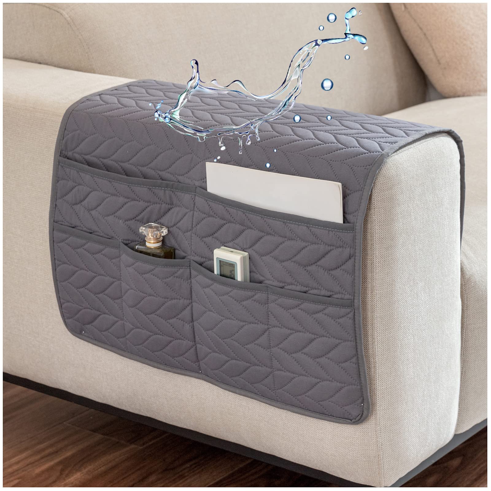 AWAV Sofa Armrest Organiser Hanging Storage Bag Couch Chair TV Remote Control Holder Armchairs Couch Organiser waterproof Anti-Slip for Cellphone Magazines Glasses TV Remote Control (Dark Gray)
