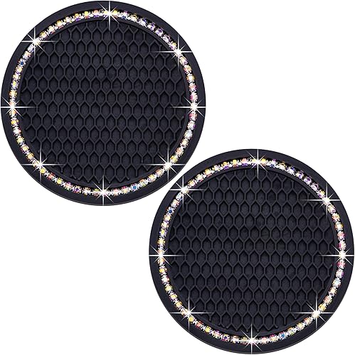 Miniatura 23 de 4 posavasos con brillantes para portavasos, 2.75 pulgadas, insertos para portavasos de auto, silicona suave antideslizante a prueba de golpes, Negro